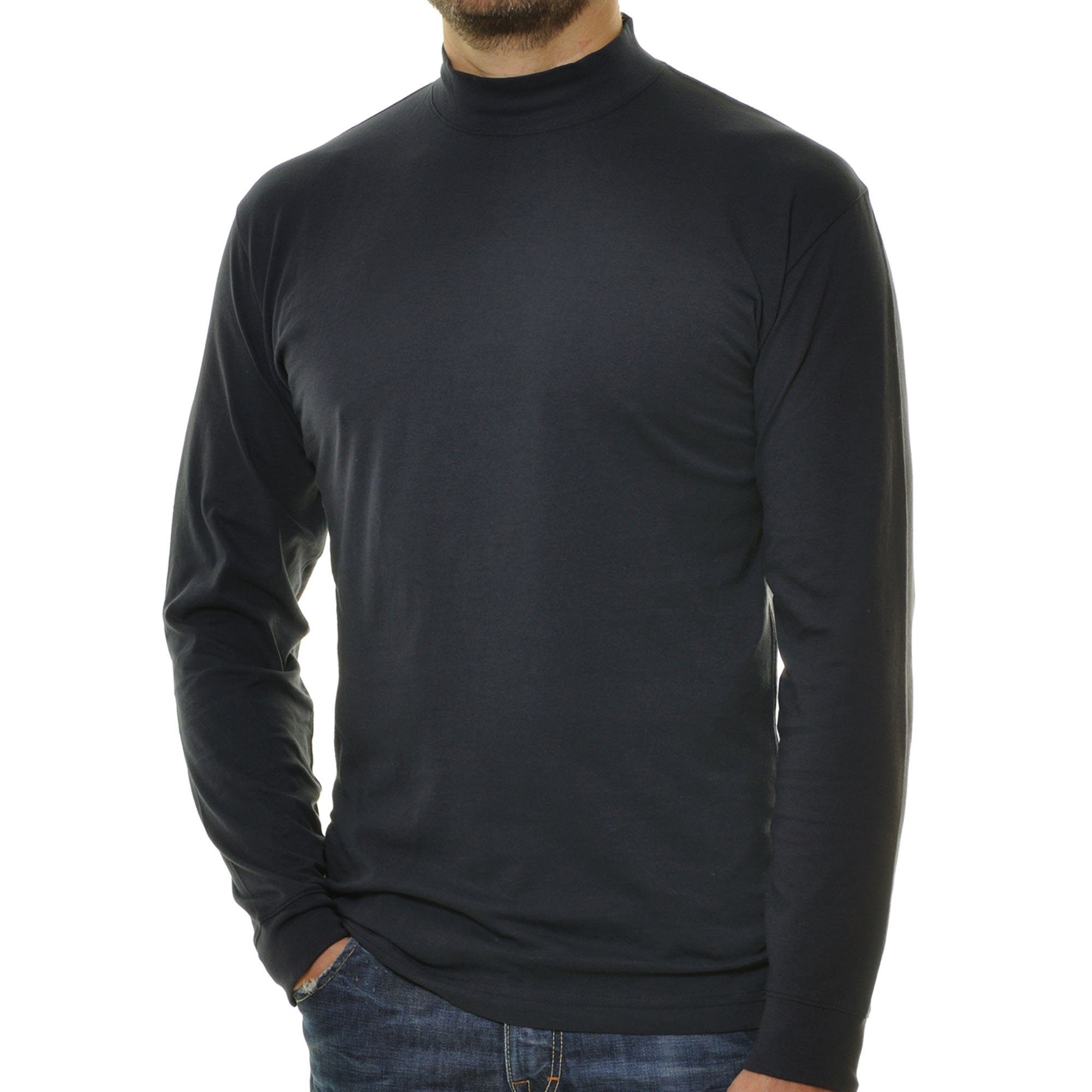 Langarm Sweatshirt Dunkelblau - Basic RAGMAN Stehkragen-Pullover Herren