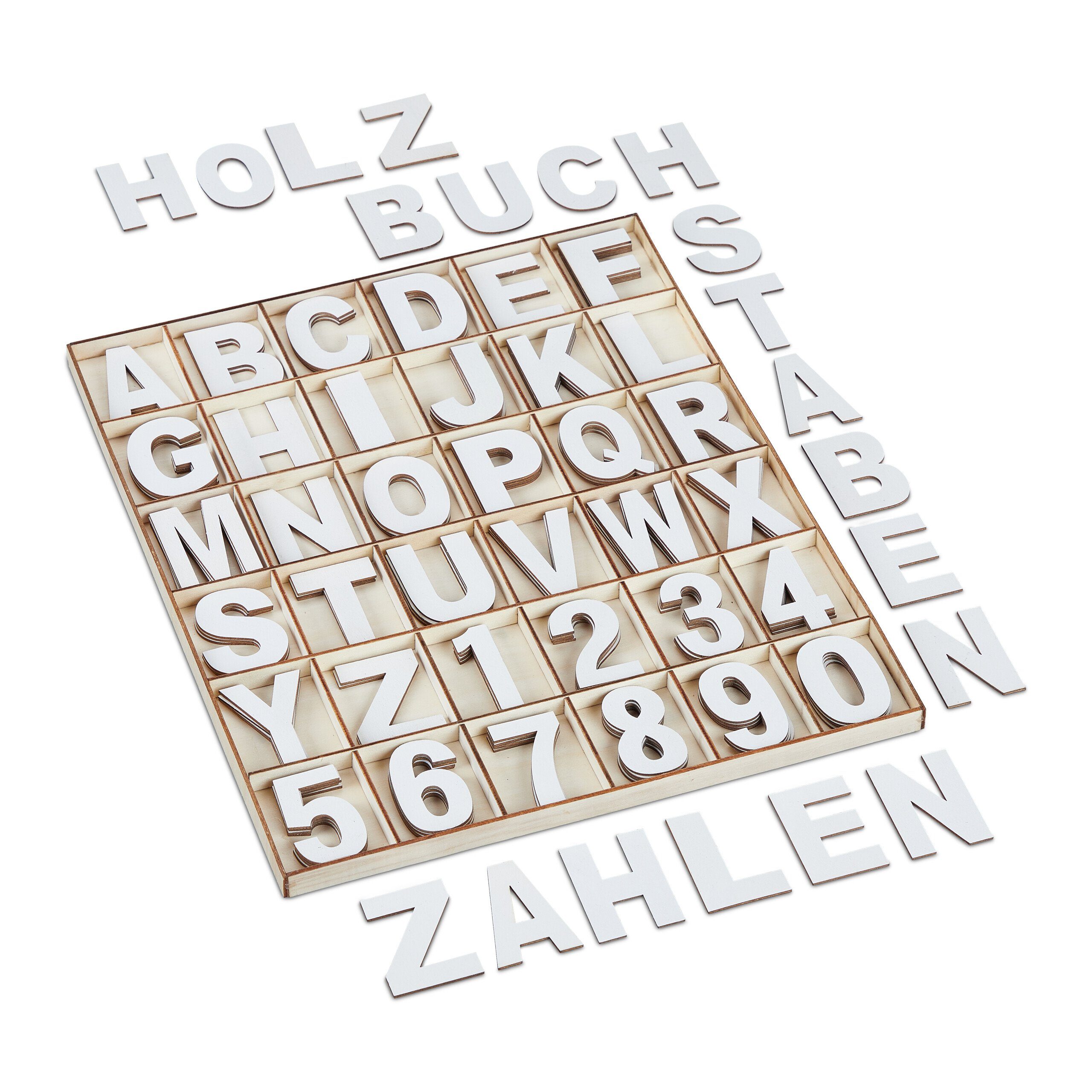 relaxdays Deko-Buchstaben Holzbuchstaben & -zahlen Set 144-teilig