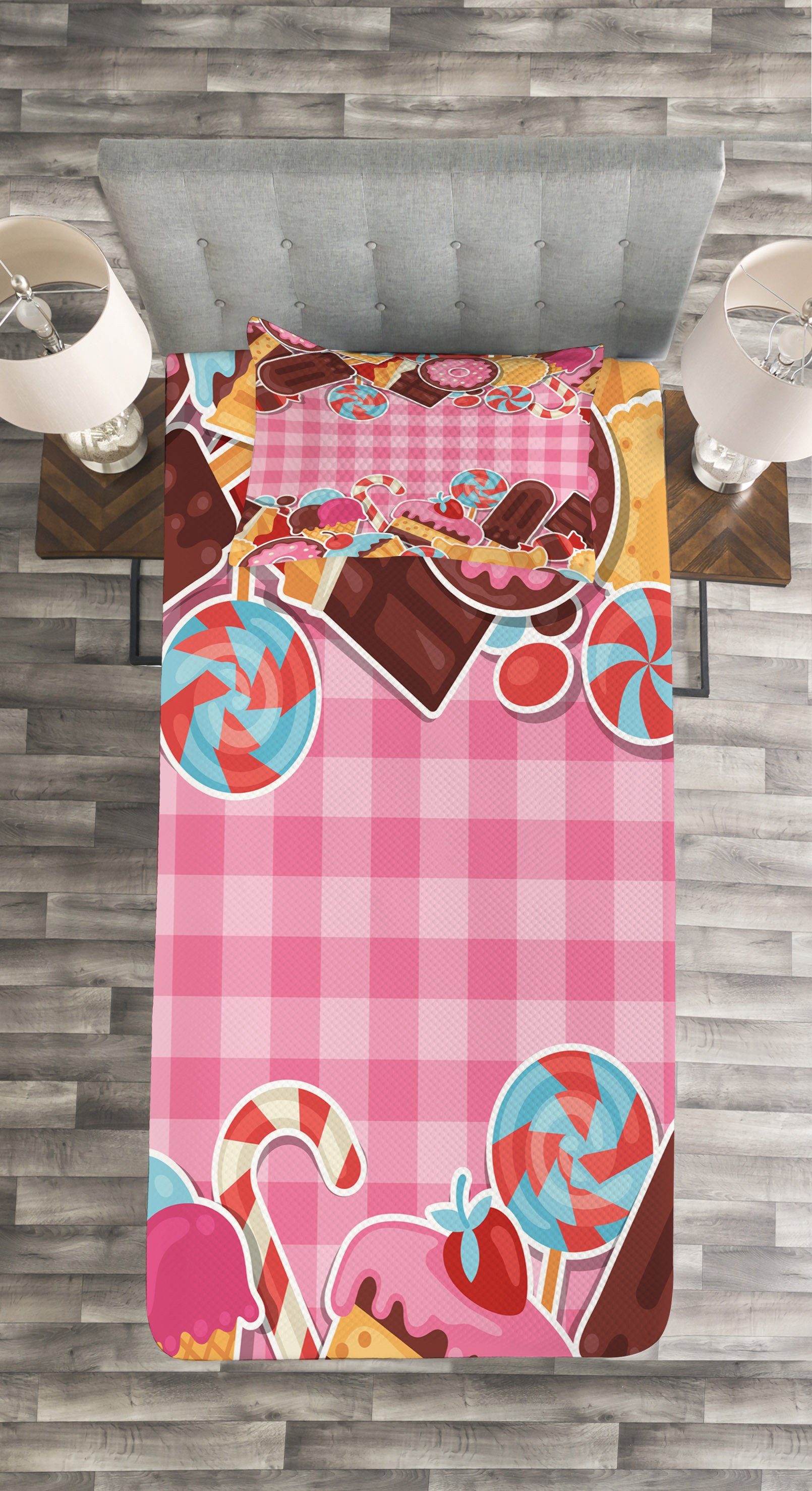 Süss Abakuhaus, Süßigkeit mit Waschbar, Tagesdecke Keks Zuckerkuchen Kissenbezügen Set