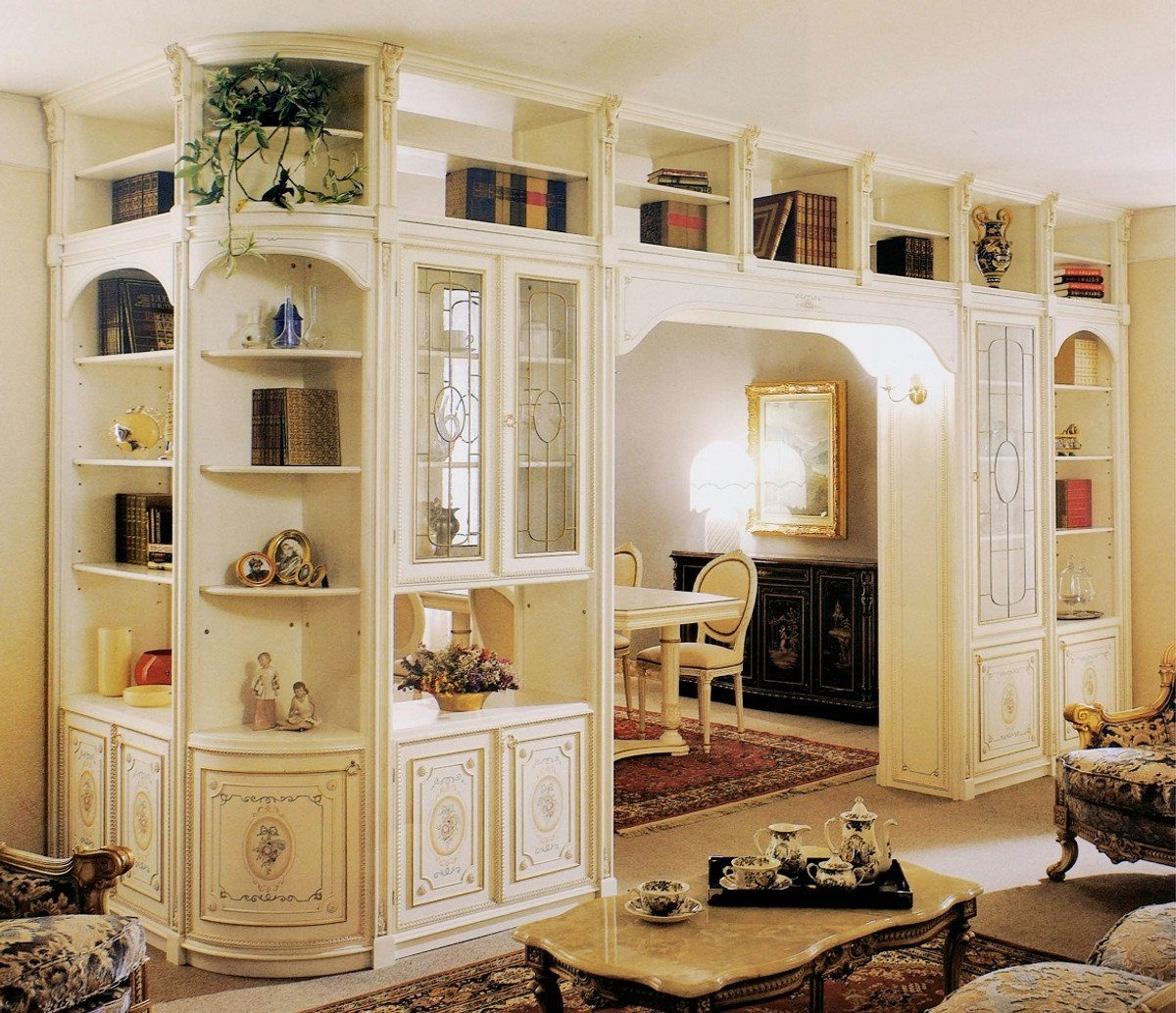 Qualität Italy Barock im Massivholz Gold Mehrfarbig / Wohnzimmer Casa - Luxus Weiß Barockstil / Eckschrank in Padrino Wohnzimmer Schrank - Eckschrank - Möbel Luxus Riesiger Barock - Made