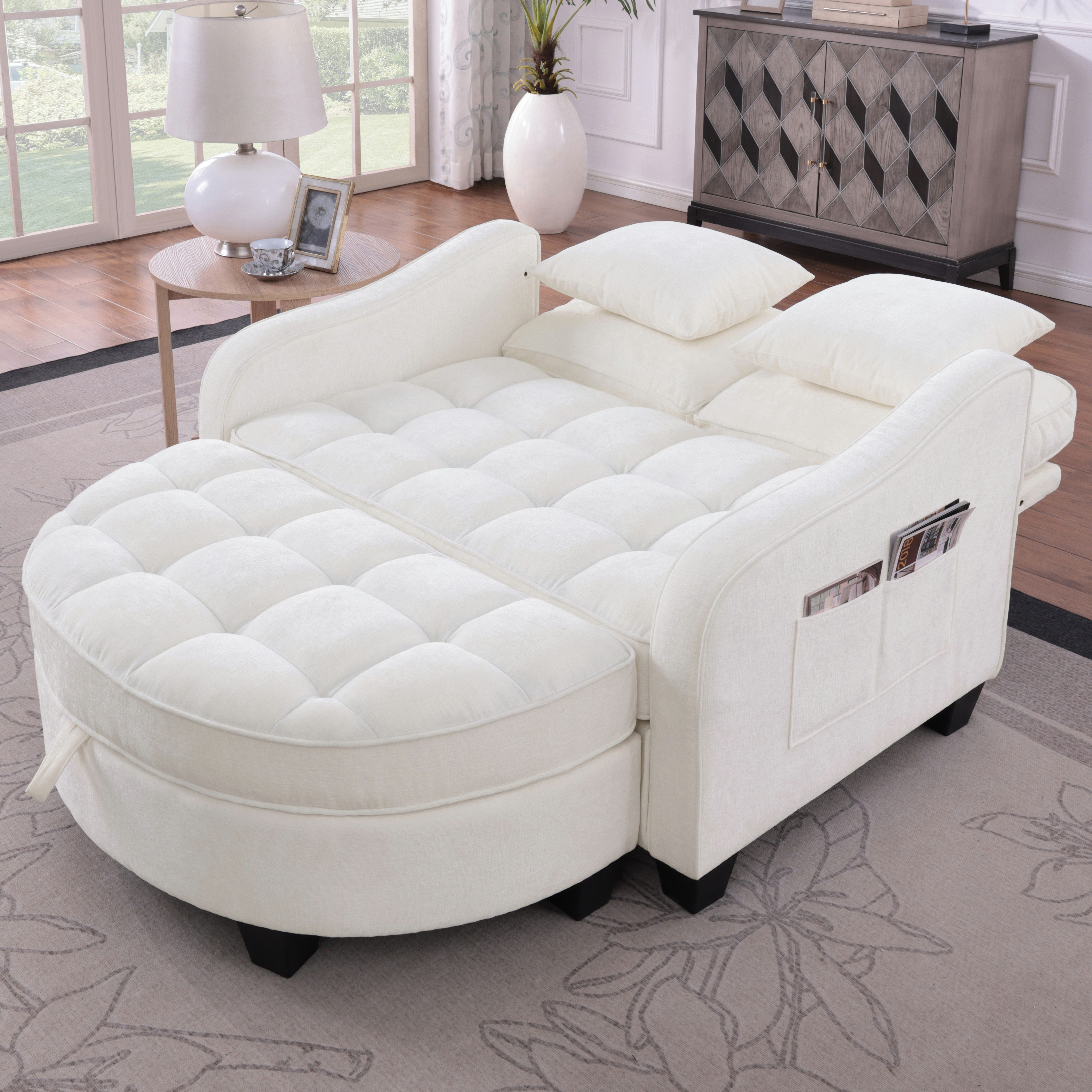 HAUSS SPOLE Schlafsofa mit Schlaffunktion Wohnzimmersofa Multifunktionales Sofa mit Hocker, Multifunktionales Sofa mit Hocker, 2-in-1 Sofa-Bett für Wohn/Arbeits/Schlafzimmer, Beige