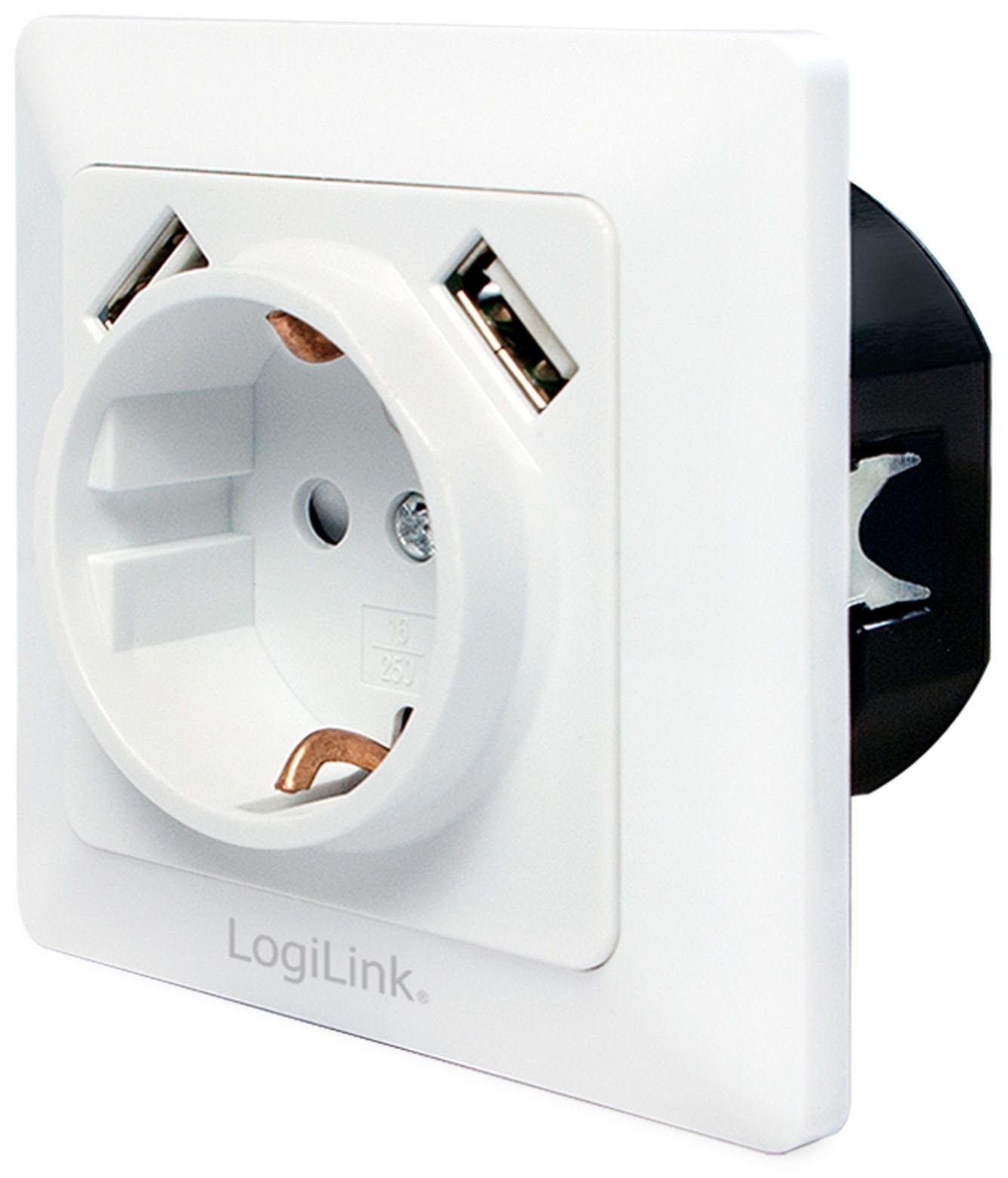 Schalter LOGILINK PA0162, 2x LogiLink USB Schutzkontaktsteckdose
