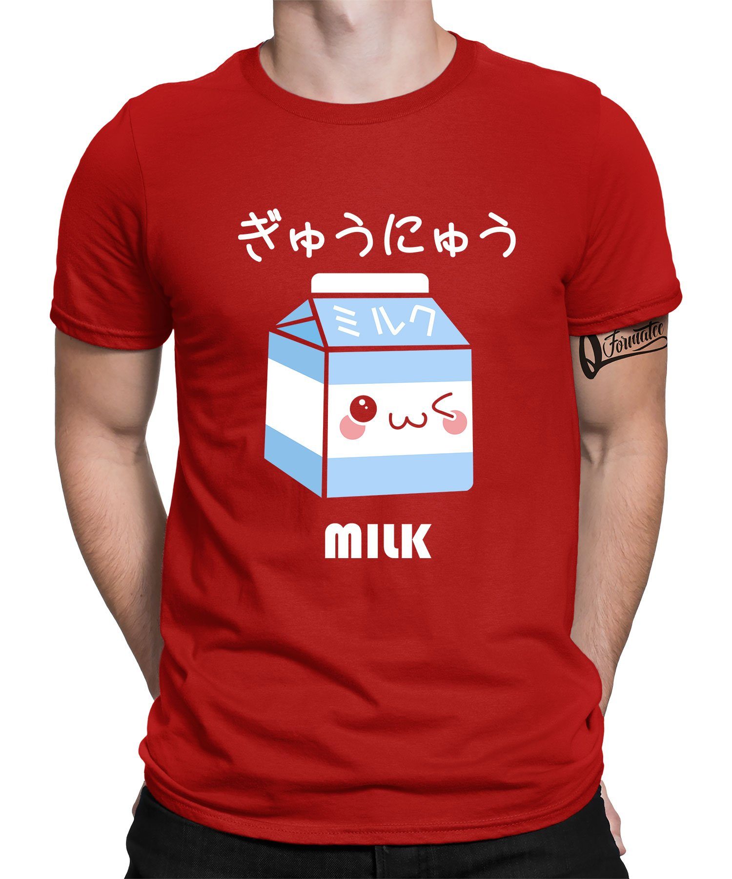 Quattro Formatee Kurzarmshirt Milk - Anime Japan Ästhetik Herren T-Shirt (1-tlg) Rot