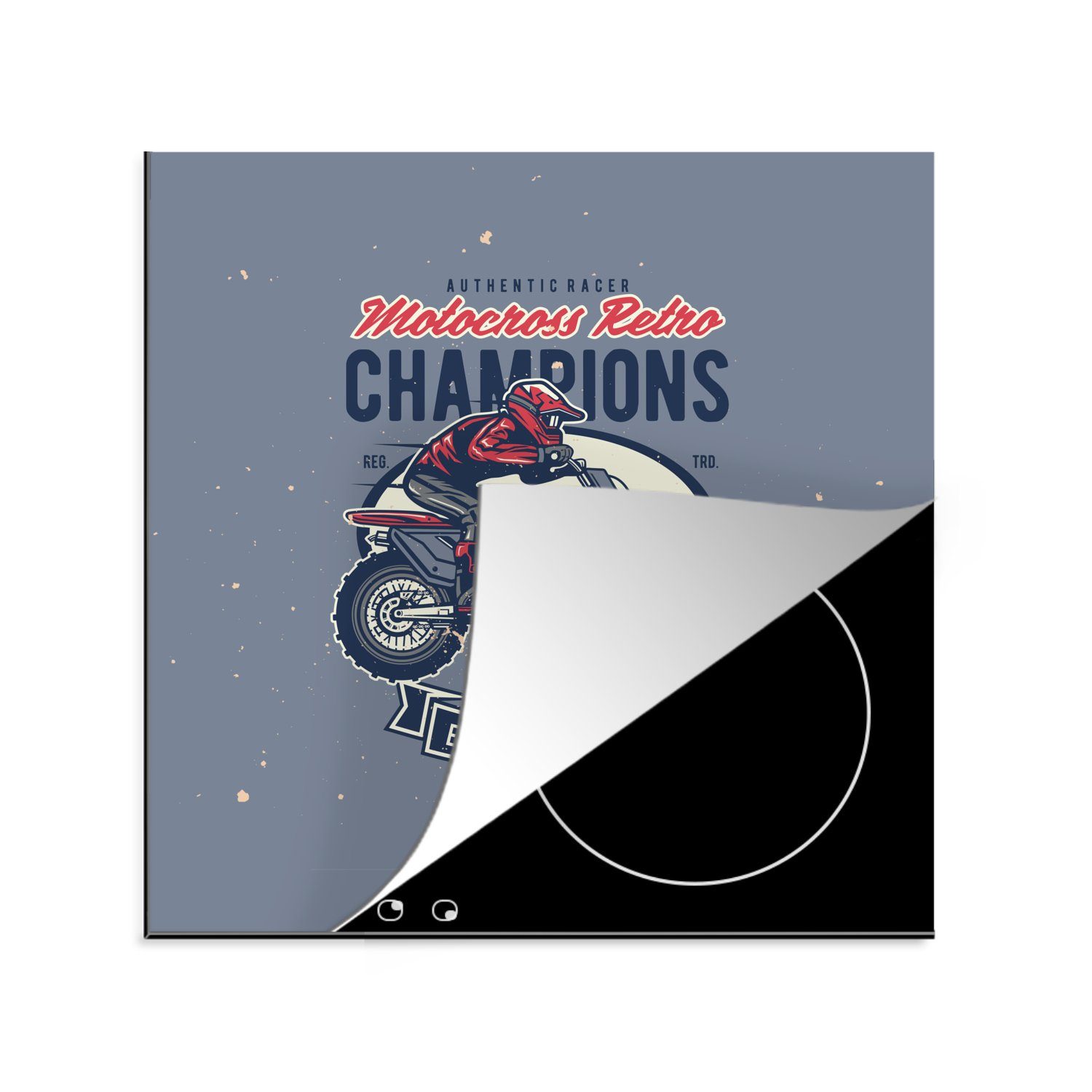 MuchoWow Herdblende-/Abdeckplatte Mancave - Sport - Motocross - Retro, Vinyl, (1 tlg), 78x78 cm, Ceranfeldabdeckung, Arbeitsplatte für küche