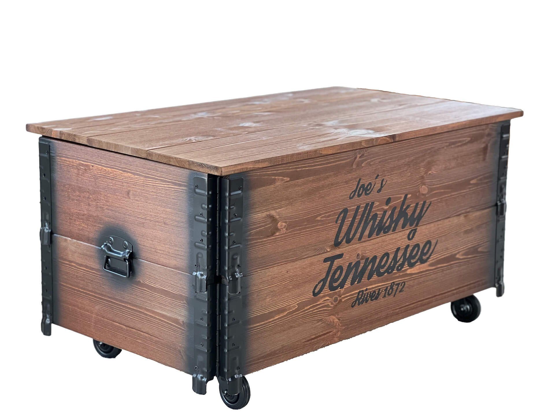 Uncle Joe´s Couchtisch Truhen-Couchtisch XL "Whisky" Massivholz vintage industrial braun – Bild 4 von 5