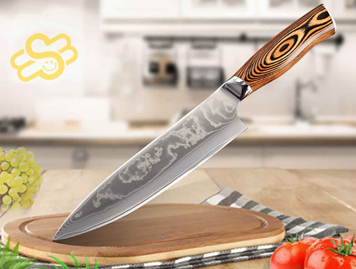 Muxel Kochmesser Küchen-Messer Carbon Kohlenstoff-K, Hammerschlag Klinge Chefkoch Edelstahl V10 Hochwertiges