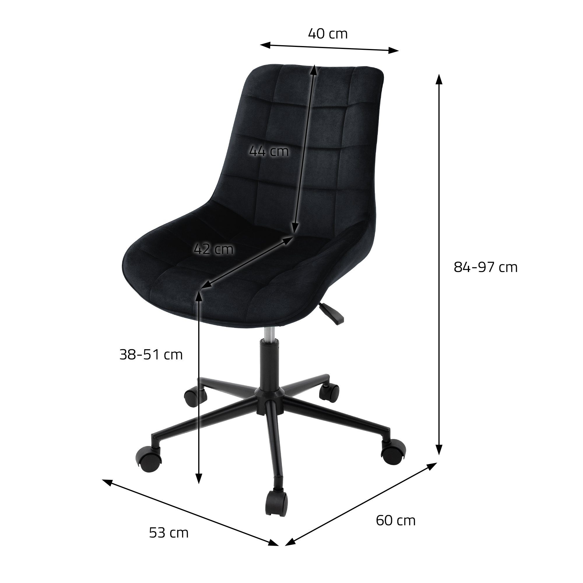 für Samt Home Schwarz 5 Büro, 360° Schreibtischstuhl Ergonomisch höhenverstellbar Office Bürostuhl ML-DESIGN Rollen Drehstuhl aus Polsterstuhl & mit