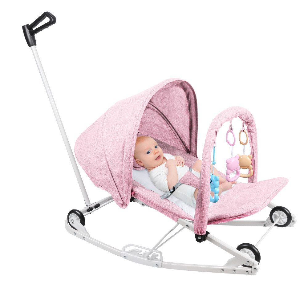 JEOBEST Babywippe 2 in 1 Kinderwagen Babyliege mit Spielbügel, Anti-Rutsch-Elemente, ab der Geburt bis 9kg