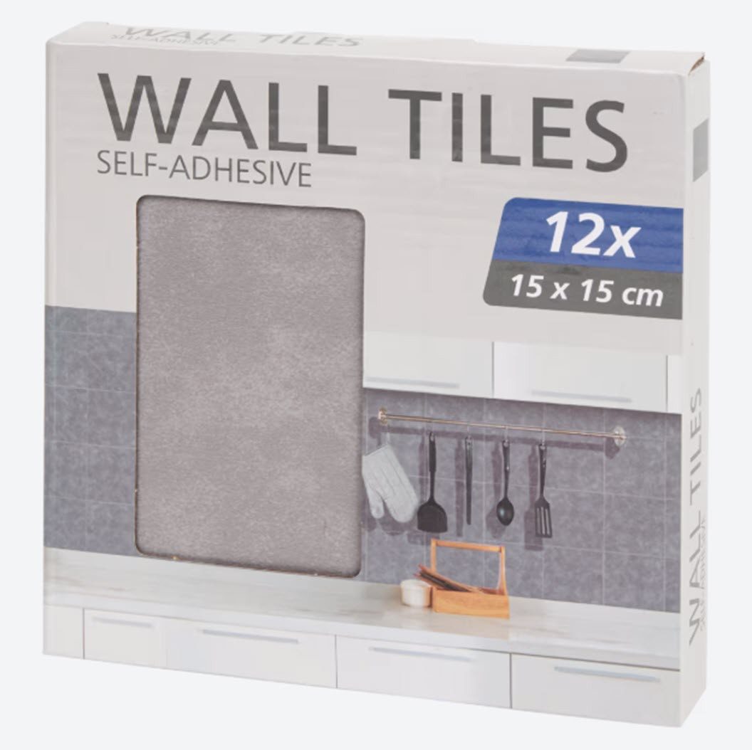 Spectrum Wandfliese Selbstklebende Fliesen 12 Stück 15 x 15 cm grau schattiert, grau schattiert