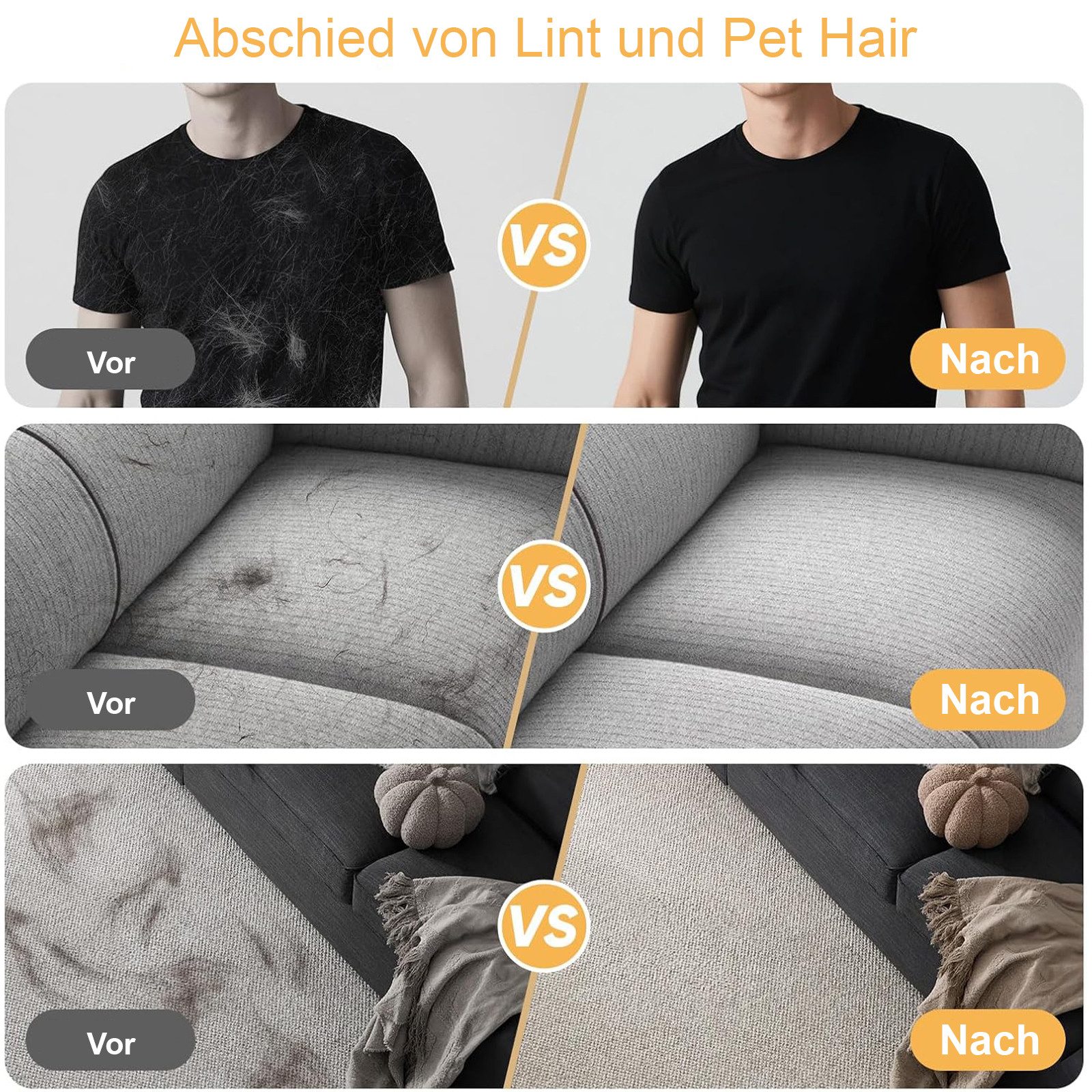 OKWISH Fellpflegehandschuh Tierhaarentferner Handschuhe Fusselentferner, (Fusselbürste, wiederverwendbar waschbar, 2-tlg), Entfernt Tierhaare Staub Fusseln von Sofa Teppichen Möbeln u. v. m.