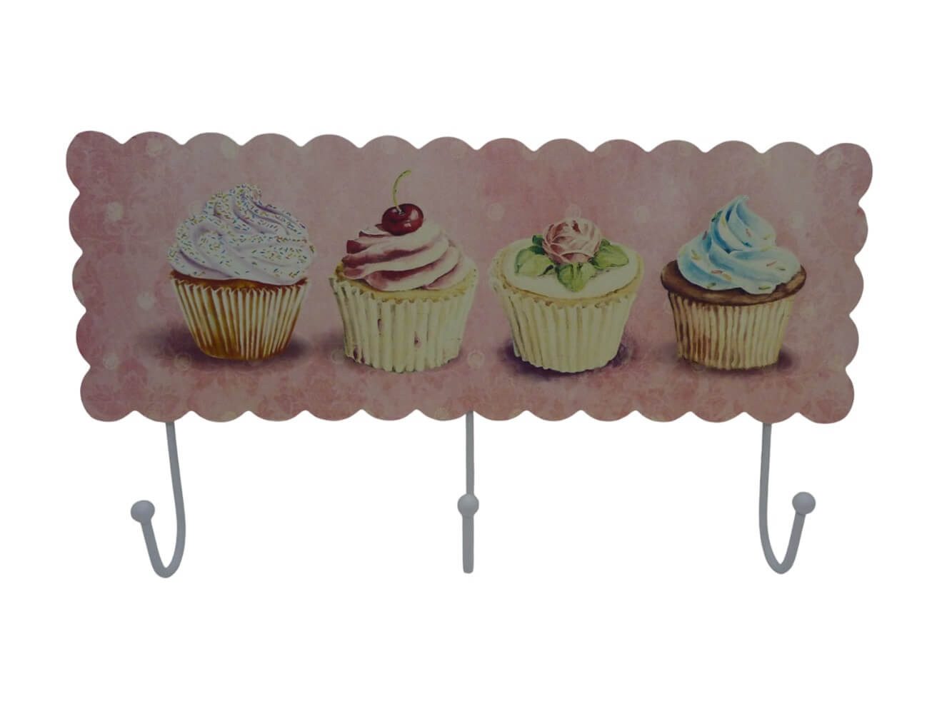 Gisela Graham Wandhaken Metall-Hakenleiste Cup Cake, 3 Haken, Rosa o. Mint (zufällige Auswahl), (1 x Hakenleiste aus Metall, Rosa oder Mint (zufällige Auswahl)