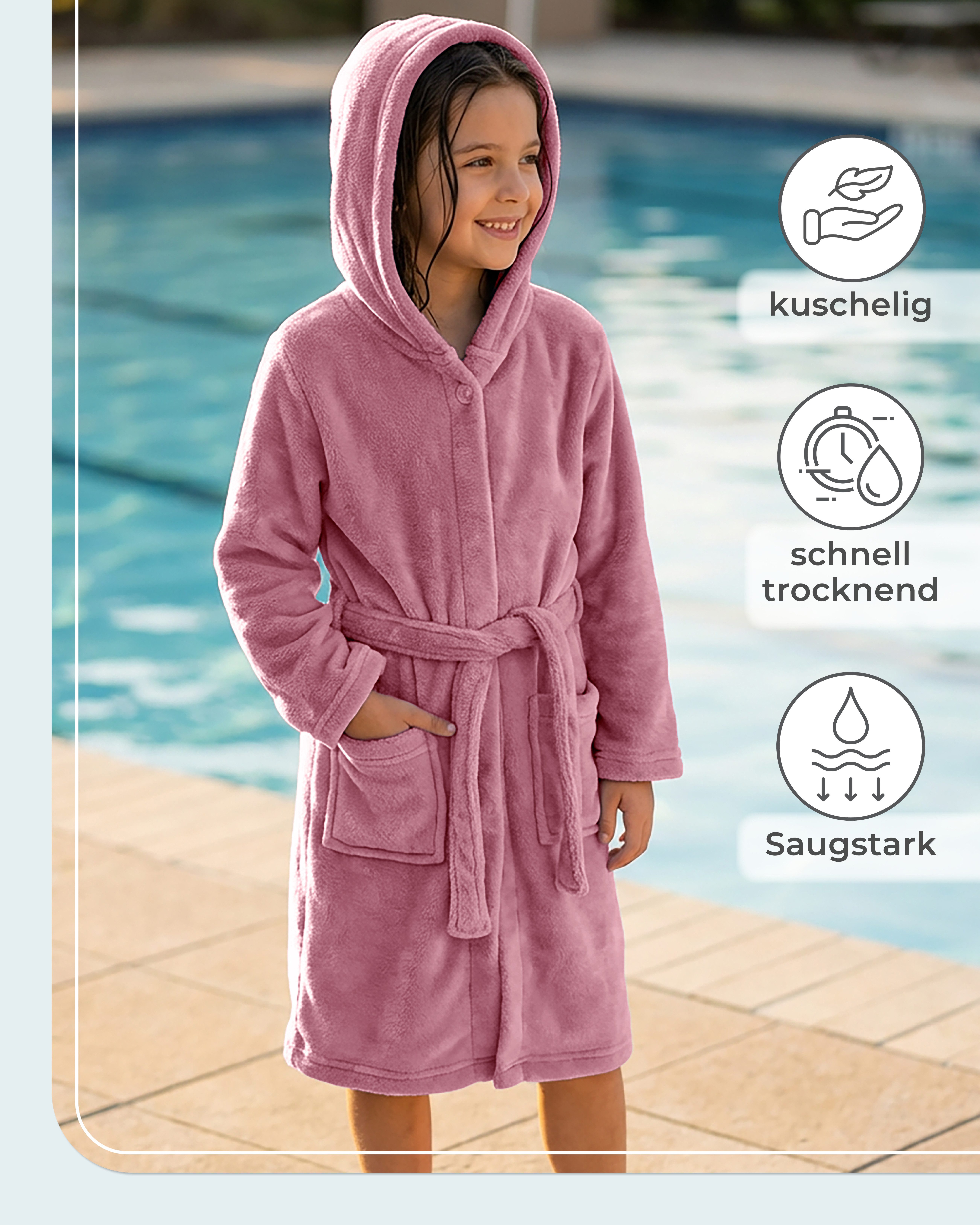 Gräfenstayn Kinderbademantel aus Fleece mit Kapuze & Knopf – Flauschiger Kinder-Bademantel, für Jungen & Mädchen, Größe 146-152 – Bild 5 von 5