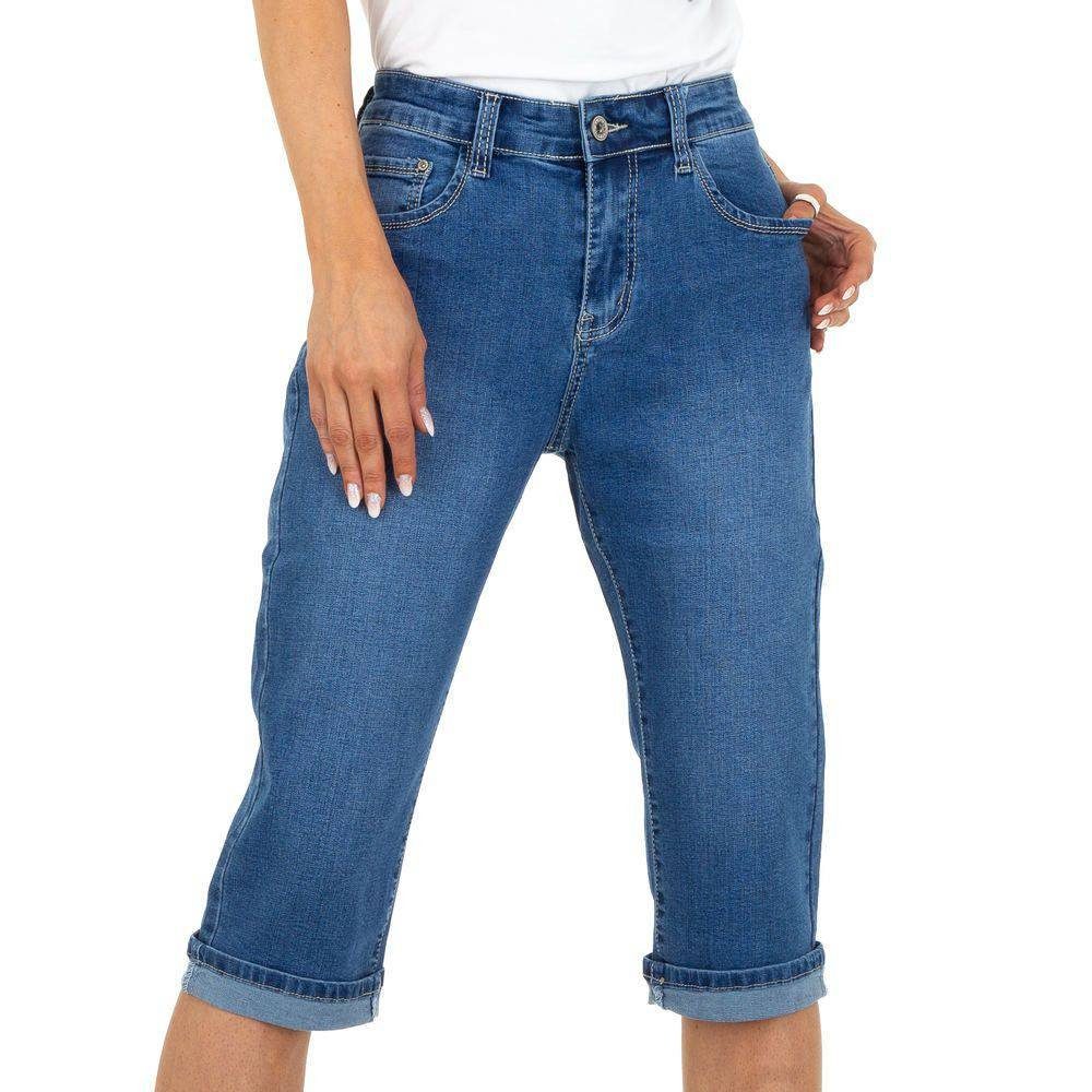 Ital-Design Caprijeans Damen Jeansstoff in Blau Capri-Jeans