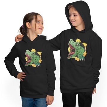 MyDesign24 Kapuzensweatshirt Kinder Hoodie Sweatshirt bedruckt - Brüllender T-Rex Kapuzensweater mit Aufdruck schwarz, i68