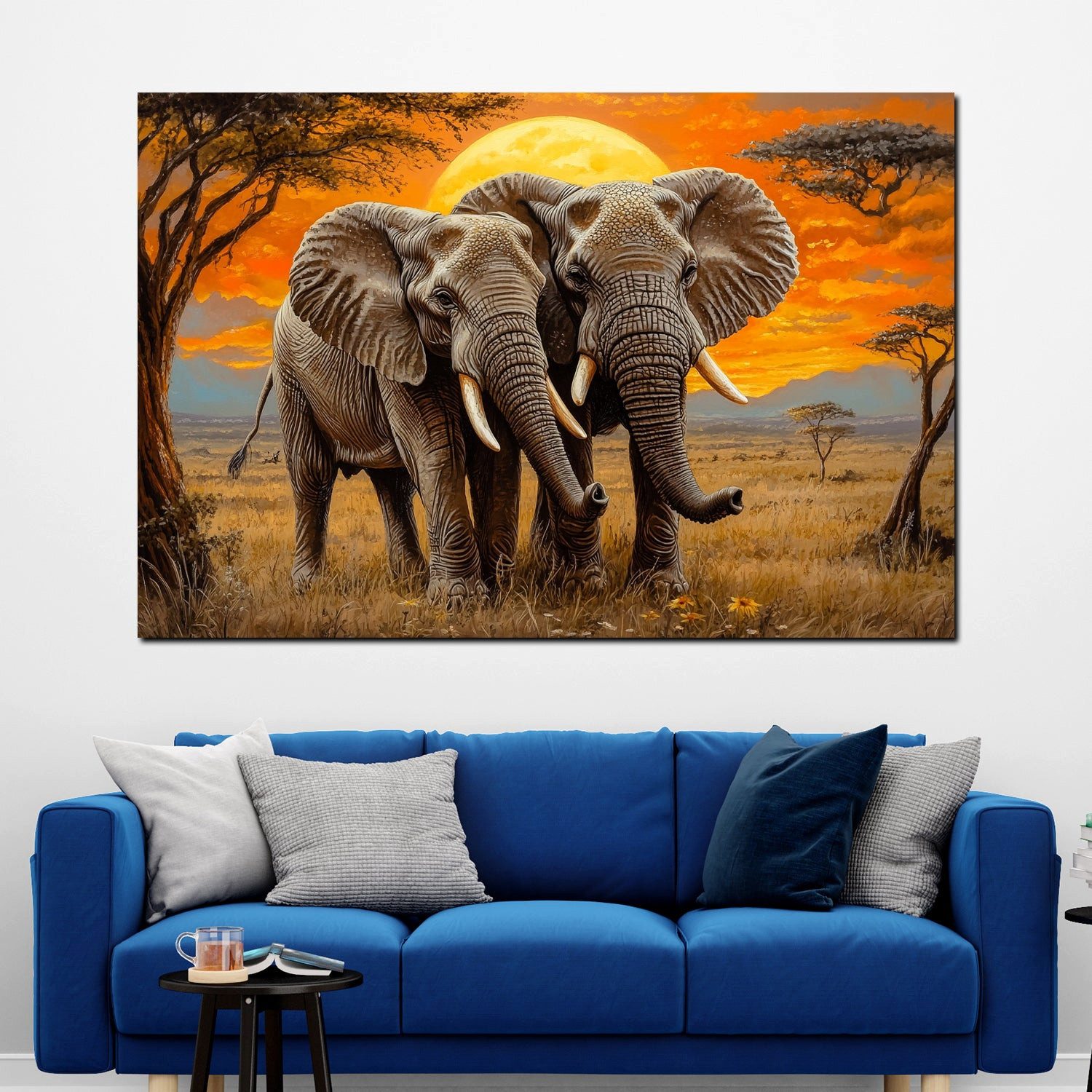 Artedinoi Leinwandbild Elefantenpaar Wildnis Landschaft Wandbild Leinwandbild Kunstdruck XL W, Elefantenpaar in der Wildnis