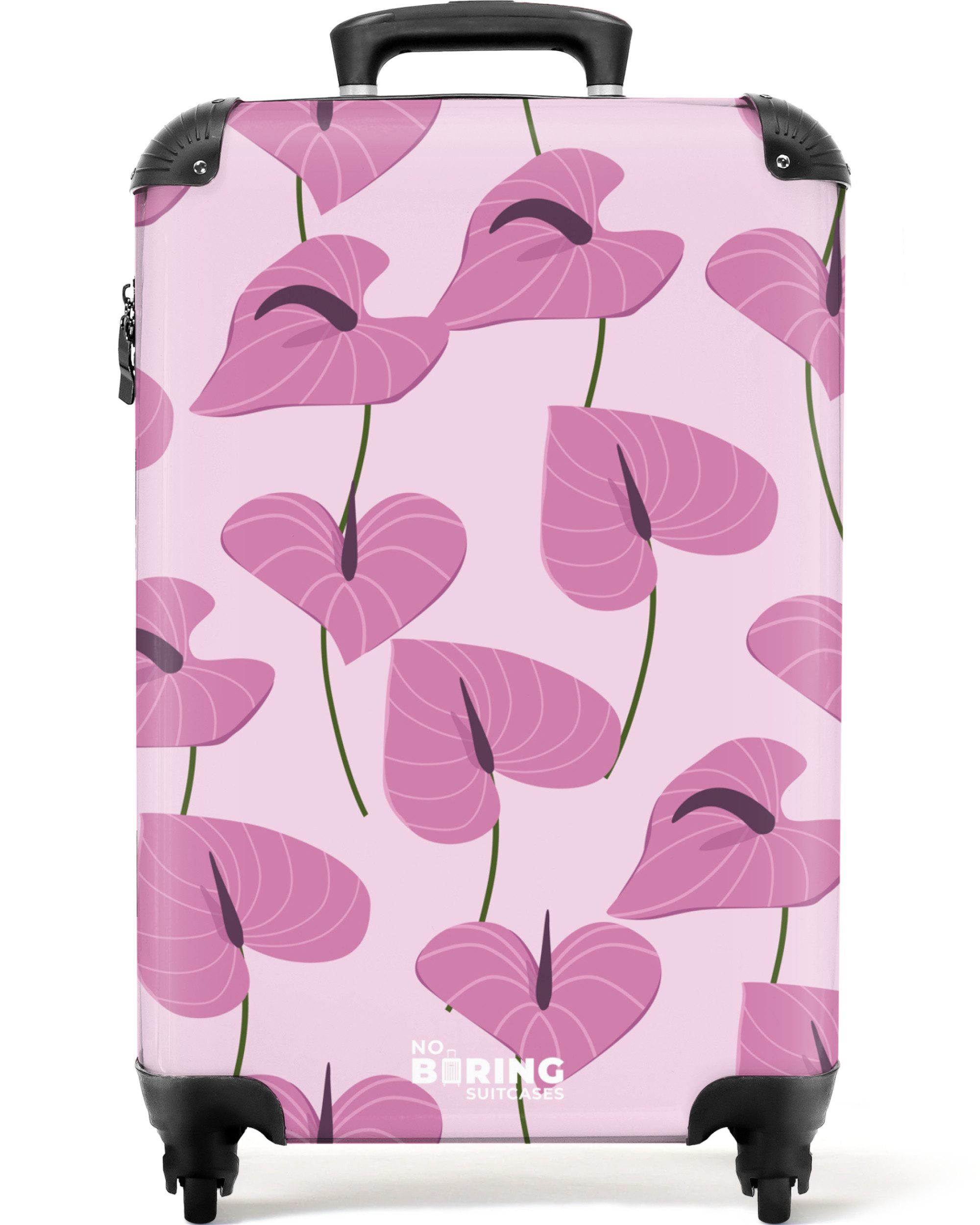 NoBoringSuitcases.com© Hartschalen-Trolley Rosa mit lila Blättern günstig online kaufen