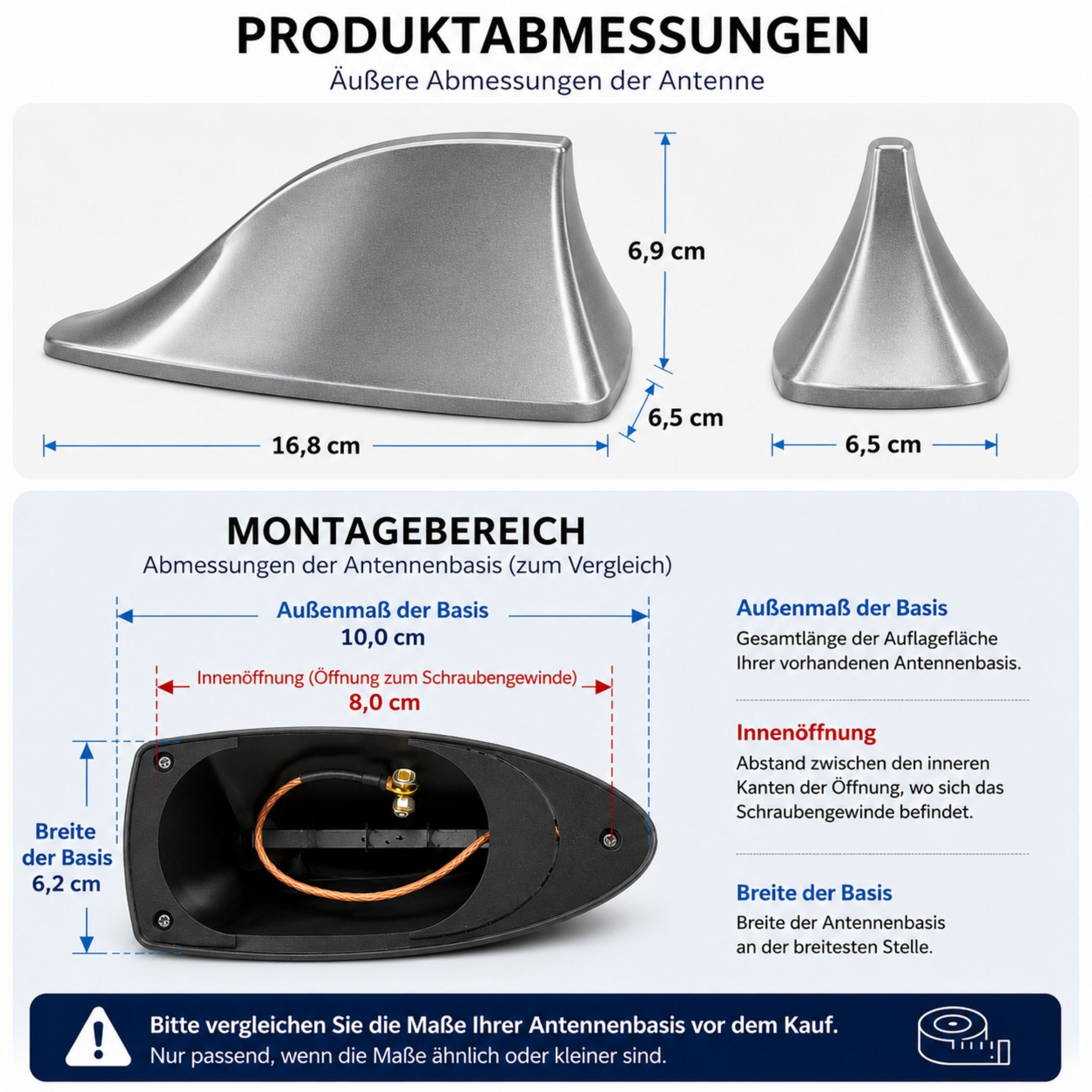 Bolwins A29C Universal Auto Shark Hai Antenne Dachantenne Haifisch Hochglanz Dachantenne (FM AM Radiosignal, für Innen- oder Außenbereich, Verstärkung: 6 dB), S – Bild 5 von 5
