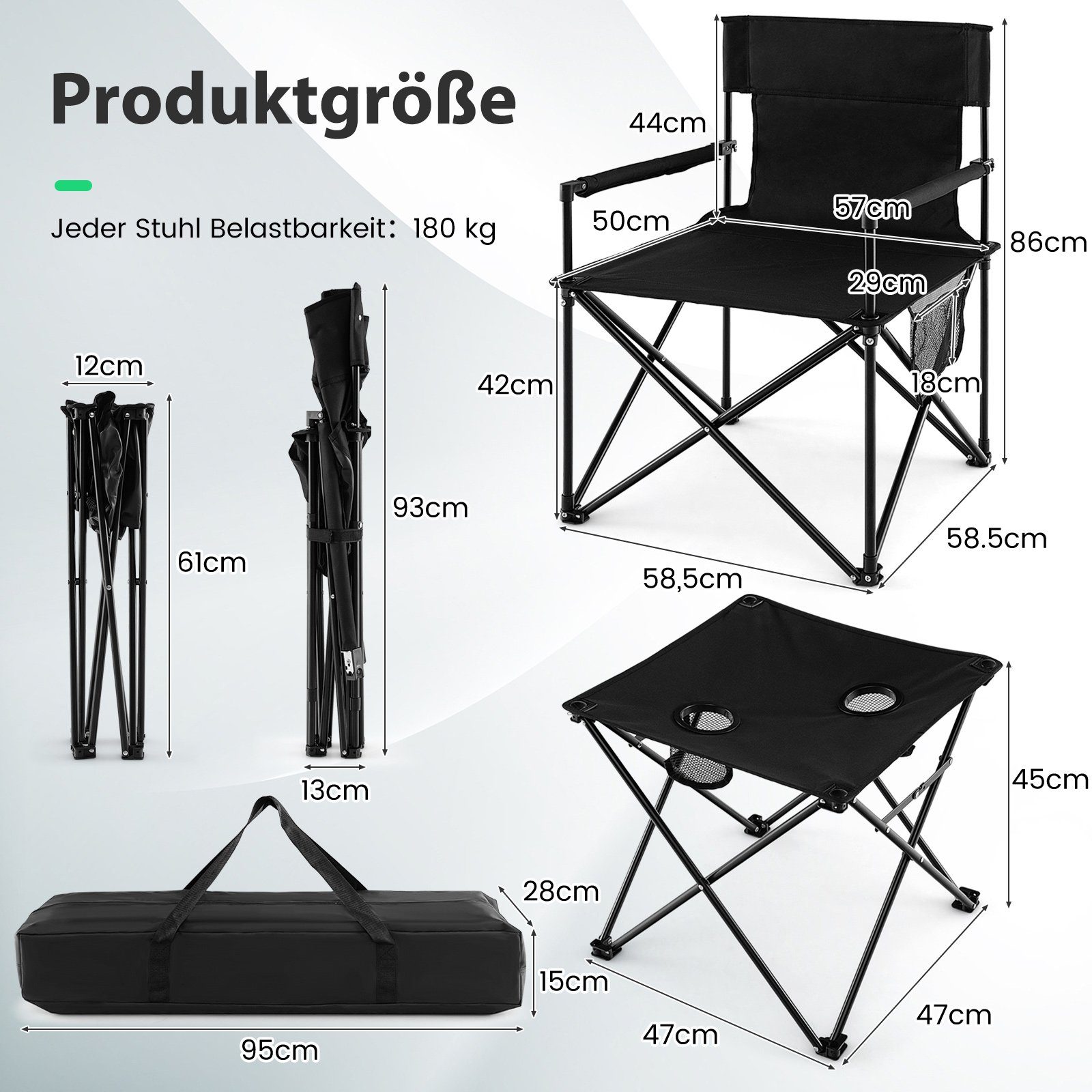 COSTWAY Klappstuhl, 2 Campingstühle mit 1 Tisch