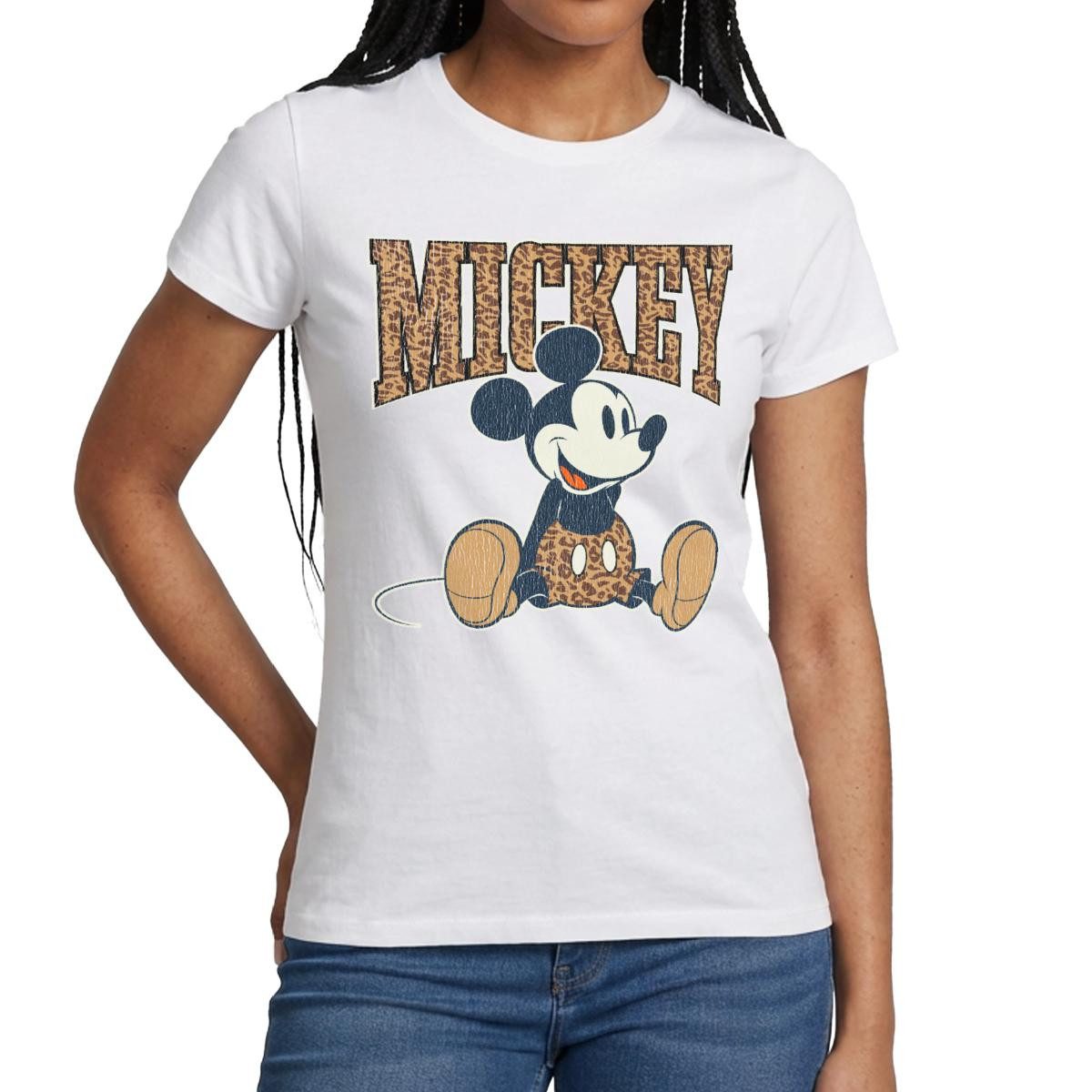 Spreadshirt T-Shirt Mickey & Minnie Mickey Mouse Im Leo Look Frauen T-Shirt günstig online kaufen