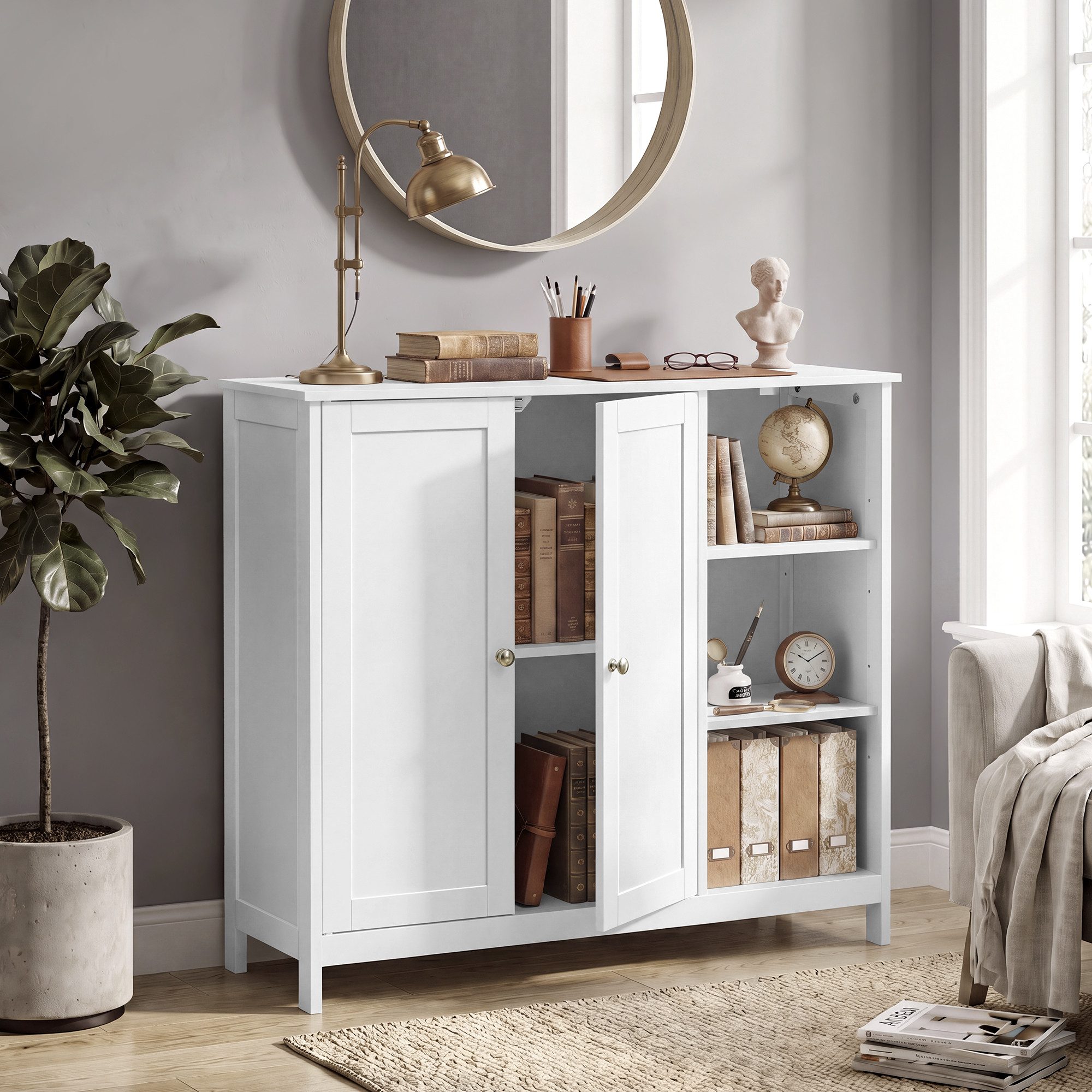VASAGLE Waschbeckenunterschrank Badschrank aus MDF, Aufbewahrungsschrank, für Badezimmer mit 2 Türen und Offenen Fächern, 90 x 30 x 80 cm, 1 Stück