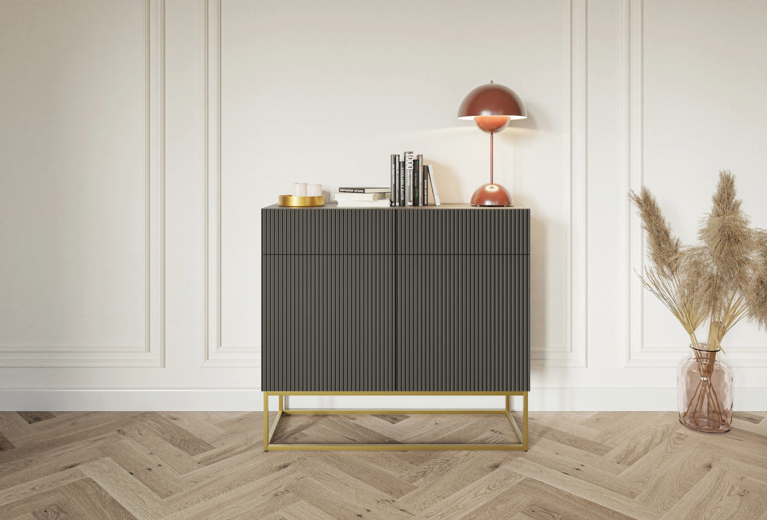 Selsey Sideboard VELDIO, 2-türig mit 2 Schubladen und Gestell in Gold, 100 cm