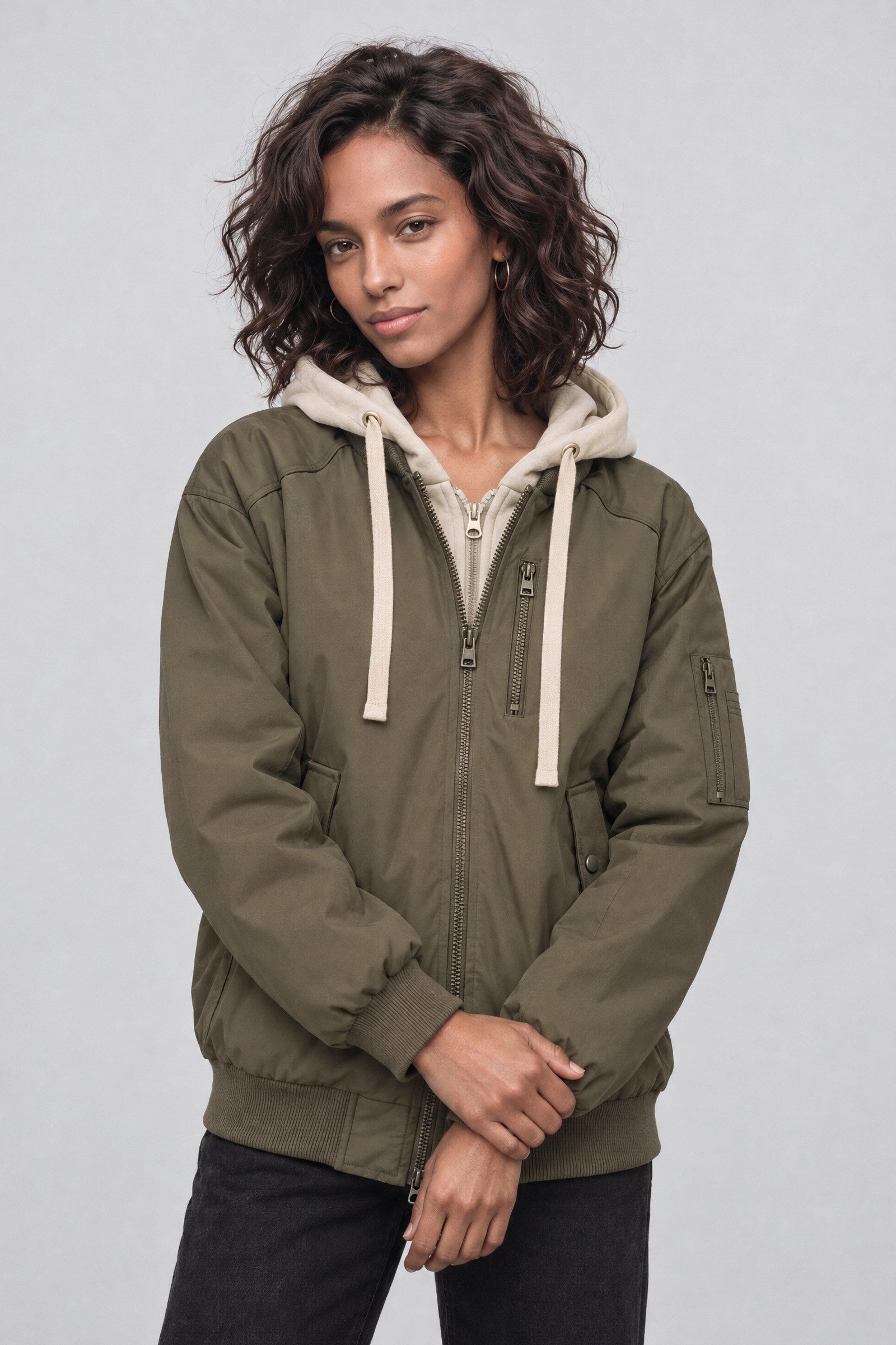Alife & Kickin Bomberjacke Damen MarylouAK A Übergangsjacke, Jacke Sweat-Kapuzeneinsatz, Zwei-Wege-Reißverschluss, Raglanärmel – Bild 2 von 5
