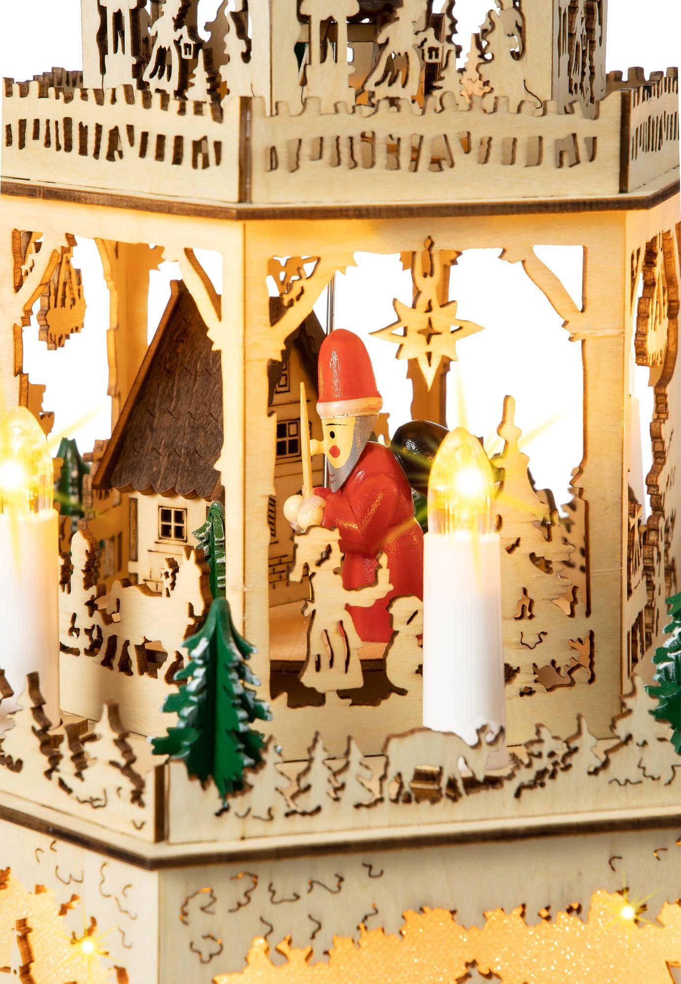 SIKORA Weihnachtspyramide und Holz elektrischer ca.44cm mit Motor aus Beleuchtung P36 WINTERLANDSCHAFT H: XL