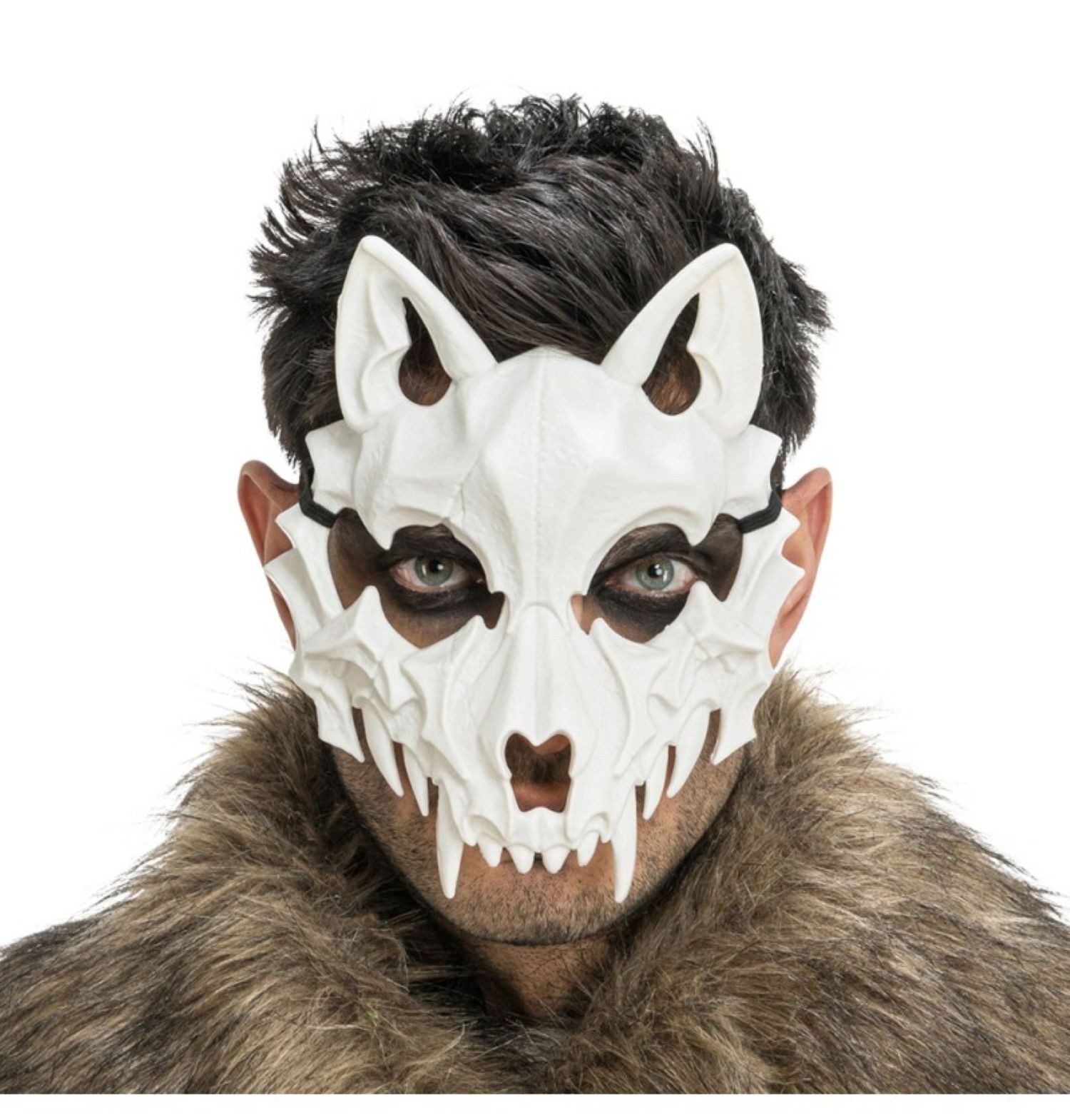 CHAKS Verkleidungsmaske Halloween Wolf Skelett Maske aus Kunststoff, Weiß