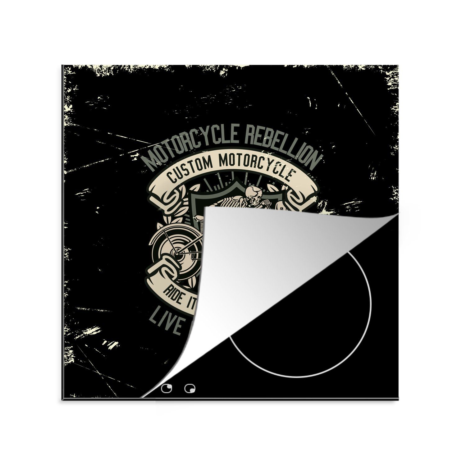 MuchoWow Herdblende-/Abdeckplatte Motorrad - Skelett - Retro, Vinyl, (1 tlg), 78x78 cm, Ceranfeldabdeckung, Arbeitsplatte für küche