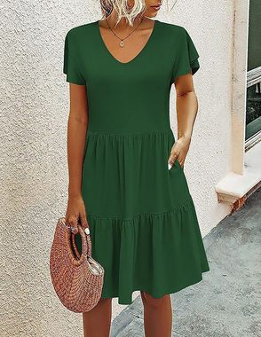 BlauWave A-Linien-Kleid Damen Kleider Freizeit Einfarbig Sommerkleid (1-tlg., Knielanges Kleid Lose Kurzarm Strandkleid) Geeignet für tägliche Reisen