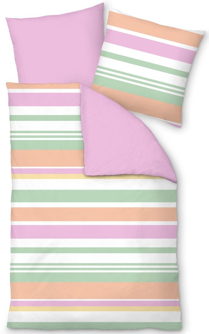 LIVING DREAMS Bettwäsche Bettwäsche-Set HOLIDAY STRPES reine Baumwolle Satin, Satin, 2 teilig, trendige Streifen in tollen Sommerfarben Wendebettwäsche atmungsaktiv