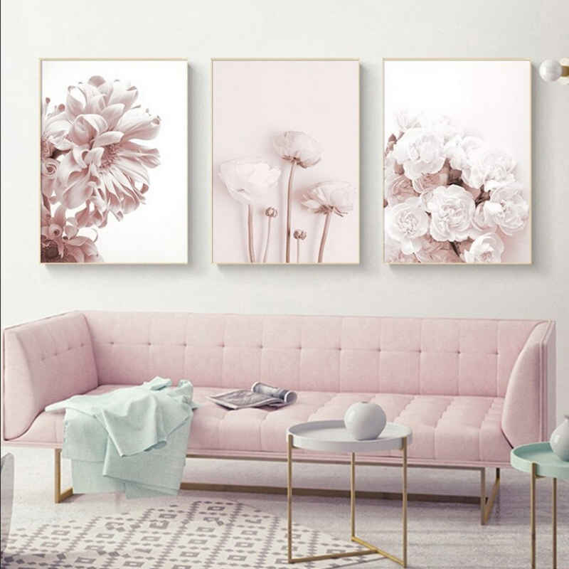 TPFLiving Kunstdruck »OHNE RAHMEN«, Motiv Set, Luxus Poster Leinwand - Wandbild /Rosa Blumen und Blüten - Hintergrund Pink und Weiß - 13 verschiedene Größen zur Auswahl - Einzeln und im günstigen 3-er Set - Wanddeko Wohnzimmer - Größe: 15x20cm
