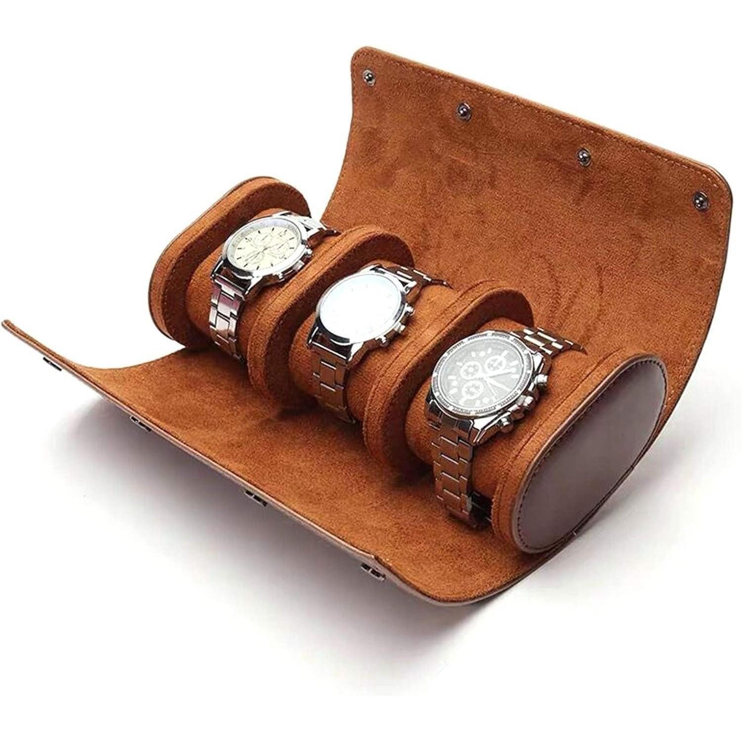 LuxusKollektion Uhrenetui Uhrenbox Reiseetui 3 Fächer Vintage Brauner PU Lederoptik (1 St)
