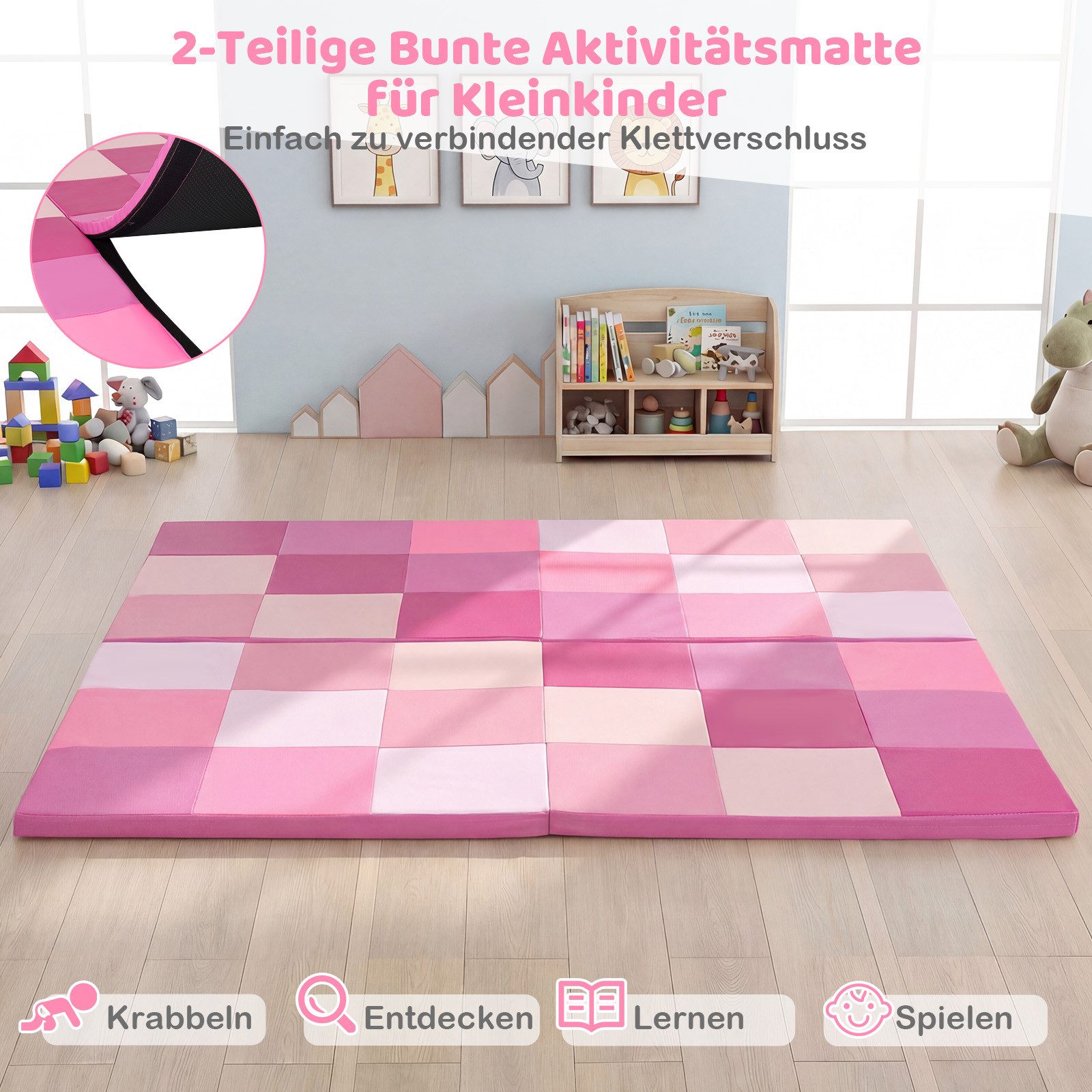 COSTWAY Spielmatte, Krabbelteppich für Kleinkinder, Bodenmatte 144x144cm