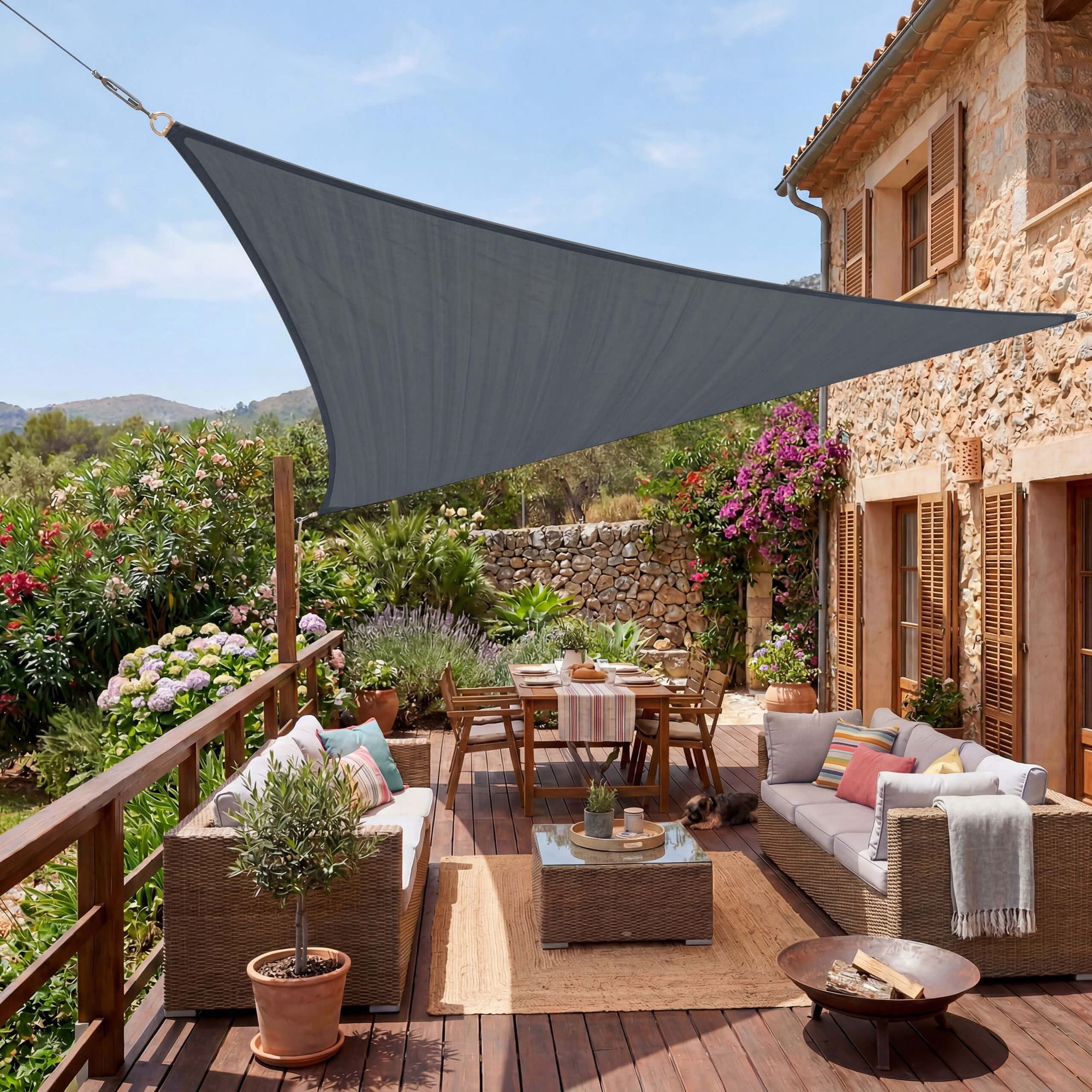 Jardinion Sonnensegel, (Dreieck 3 x 3 x 3m Grau Sonnenschutz, Luftdurchlässig, 1-tlg), inkl. Befestigungsseil