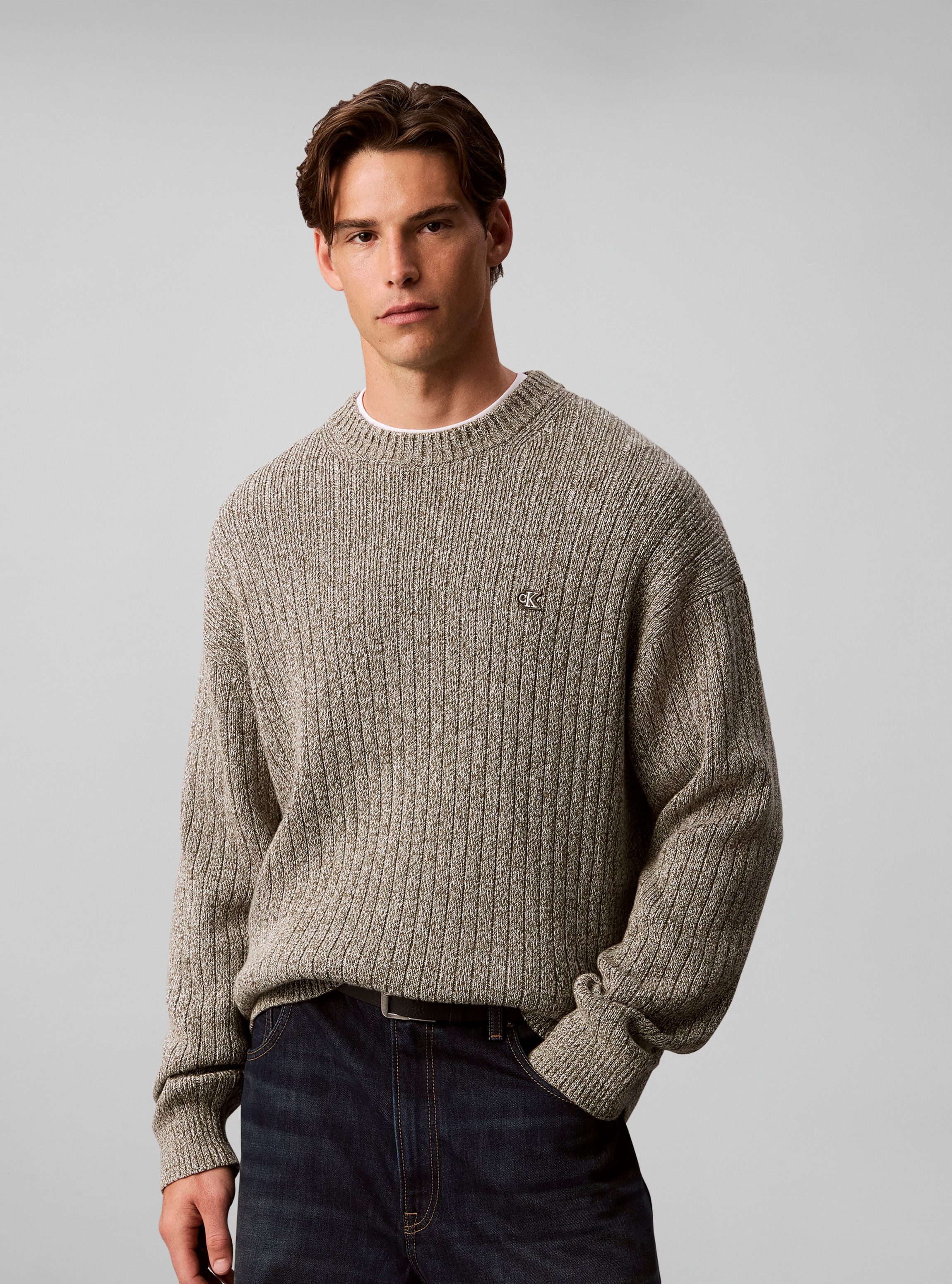 Calvin Klein Jeans Strickpullover Rippstrick, Regular Fit, Logo-Stickerei