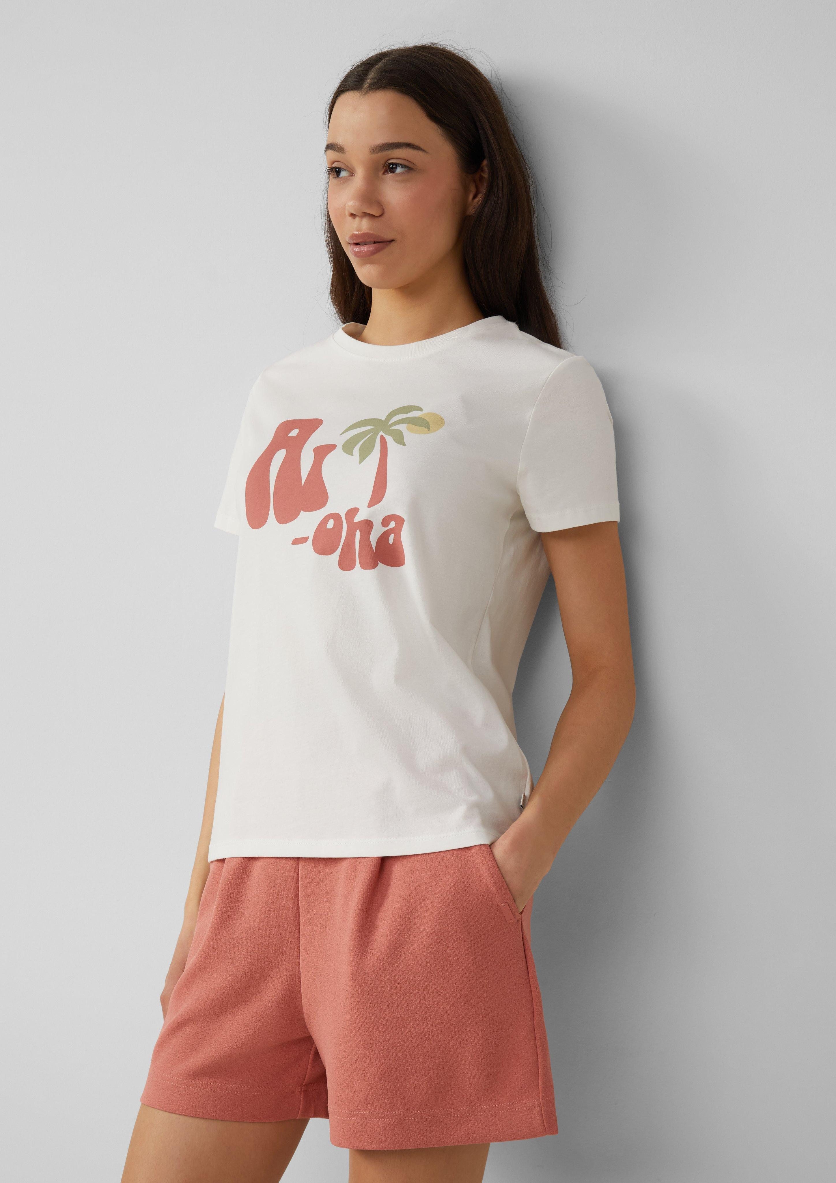 QS Kurzarmshirt Baumwollshirt mit Frontprint günstig online kaufen