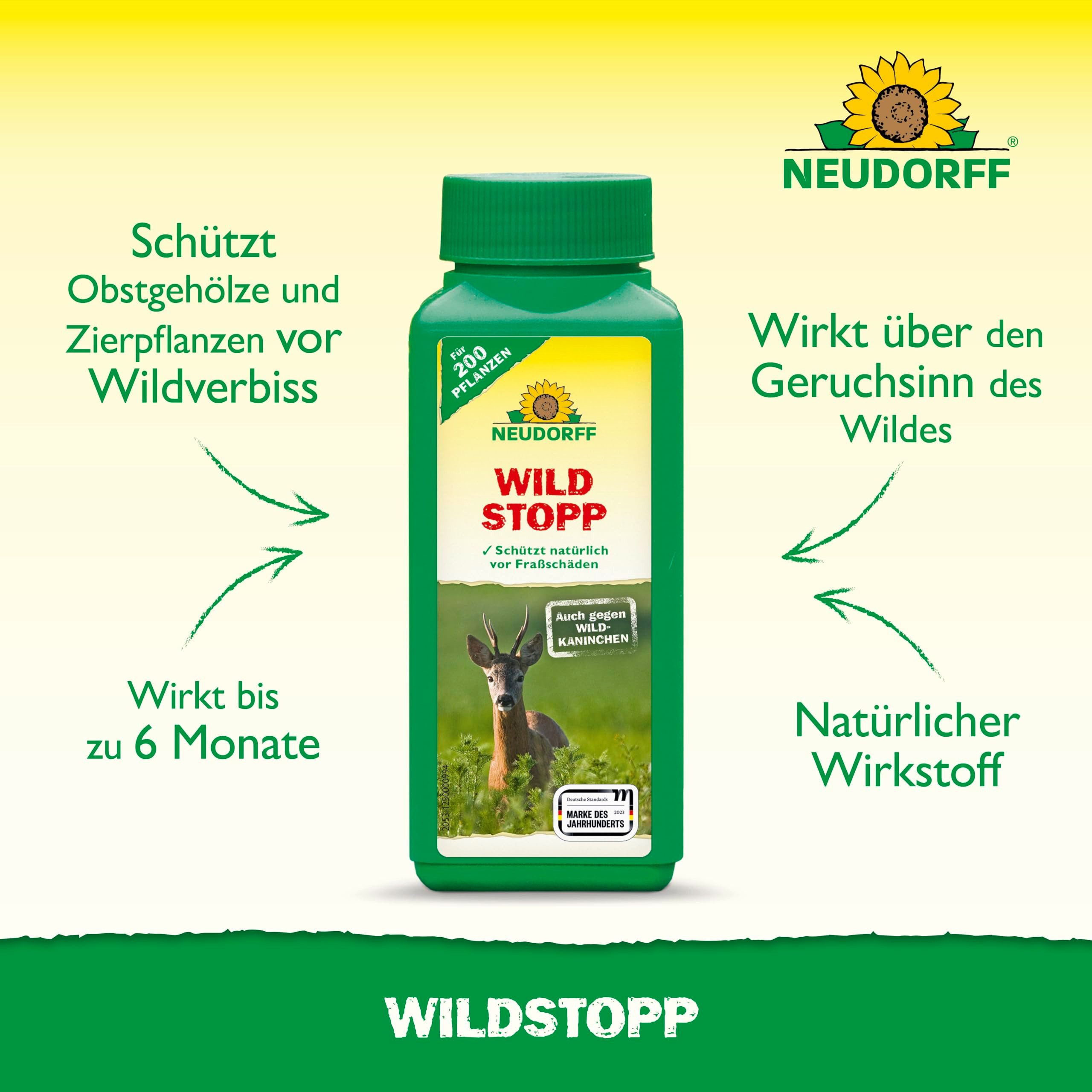 Neudorff Vergrämungsmittel WildStopp 100 g für 200 Pflanzen, Schützt Obstgehölze und Zierpflanzen vor Wildverbiss durch z.B. Rehe und Wildkaninchen, mit natürlichem Wirkstoff