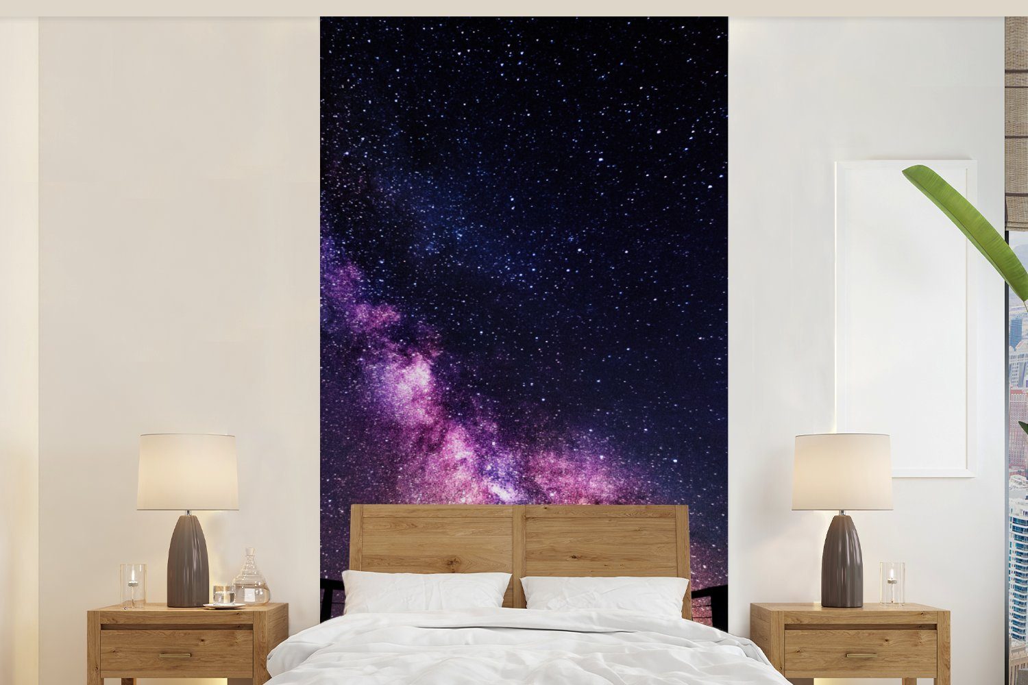 MuchoWow Fototapete Universum - Matt, Fototapete Schlafzimmer - St), Kinder, - für bedruckt, - Mädchen Galaxie Jungen - Küche, (2 Vliestapete Lila Wohnzimmer