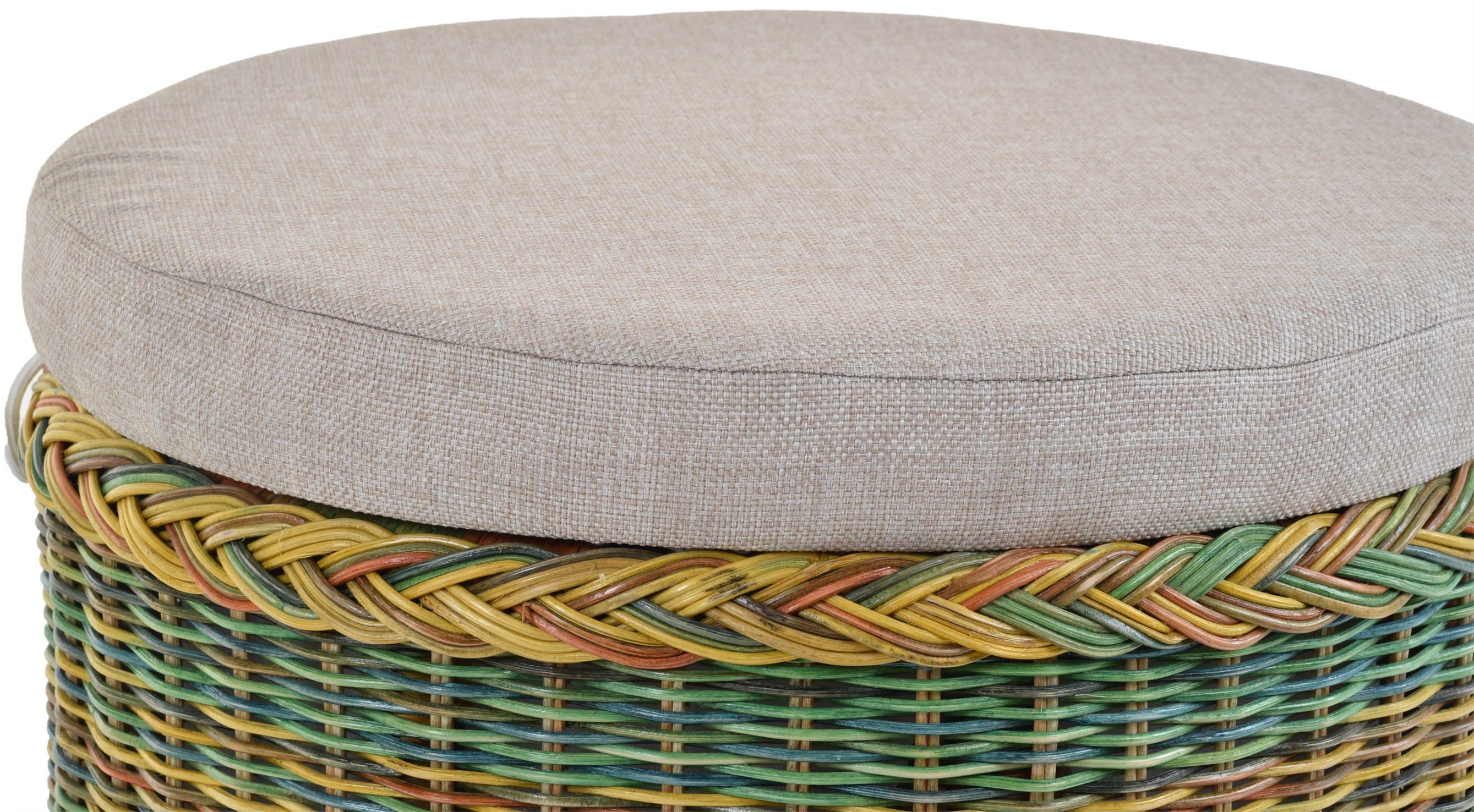 Krines Home Wäschekorb Rattan Sitzhocker mit Stauraum Rund Badhocker Sitz g günstig online kaufen