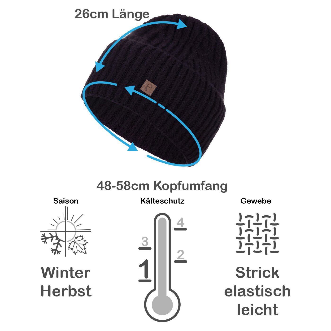 Winter breiter Strickmütze Faera Damen Wintermütze Mütze Grobstrick Aufschlag (1-St) schwarz Beanie