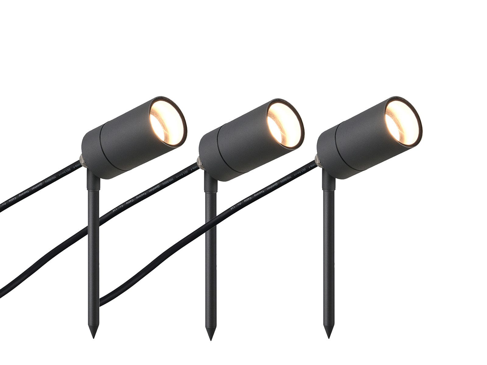 Reality Leuchten LED Gartenstrahler 3er SET mit Erdspieß & 2 Meter Kabel, LED wechselbar, warmweiß, Außenstrahler Gartenbeleuchtung mit Strom Baumstrahler Gartenlampe-n