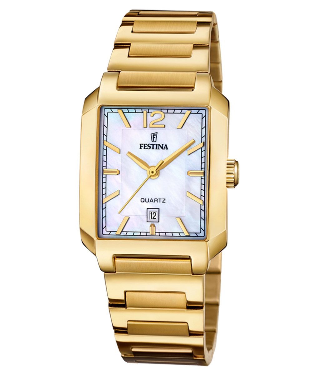 Festina Quarzuhr Quarz Rechteckig Goldfarben/Perlmutt günstig online kaufen