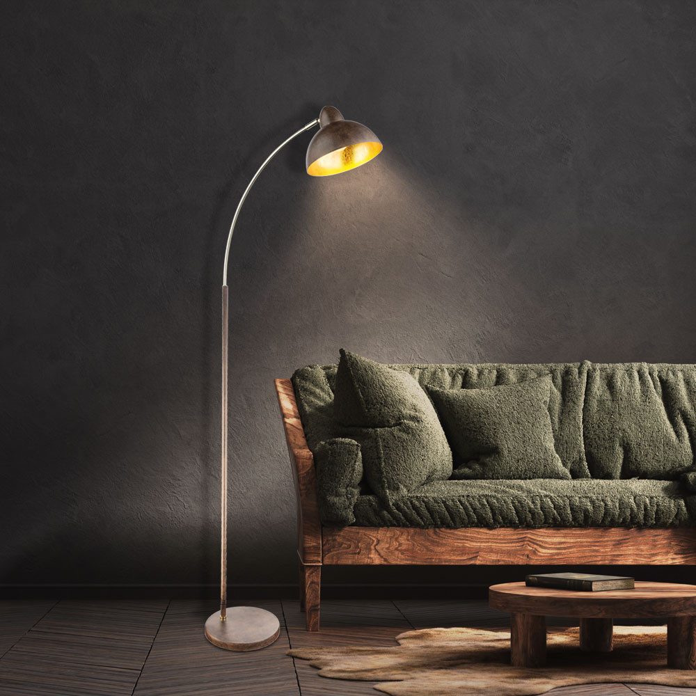 GLOBO LIGHTING LED Bogenlampe, Leuchtmittel inklusive, Warmweiß, LED Bogenlampe Stehleuchte Leselampe gebogen blattgold Höhe 155 cm