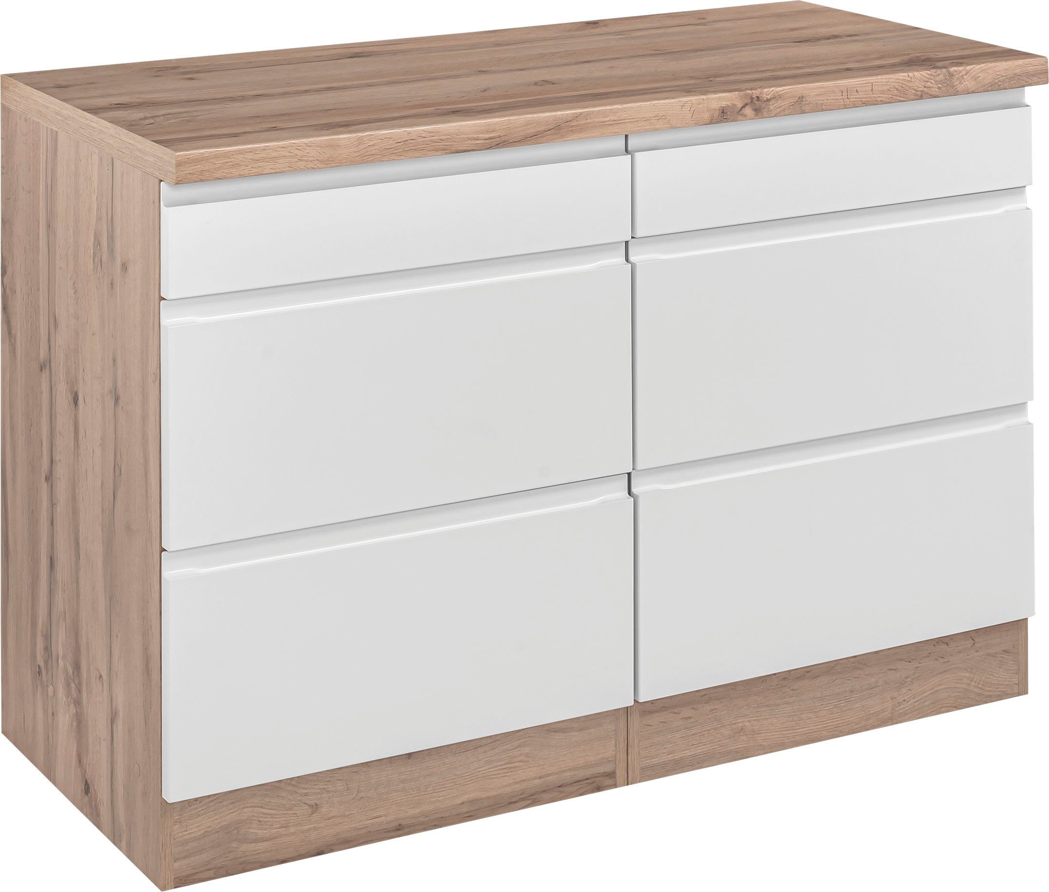 HELD MÖBEL Unterschrank Bruneck >>Bruneck<< 120 cm breit, für viel Stauraum, hochwertige MDF-Fronten wotaneiche/weiß matt | wotaneiche