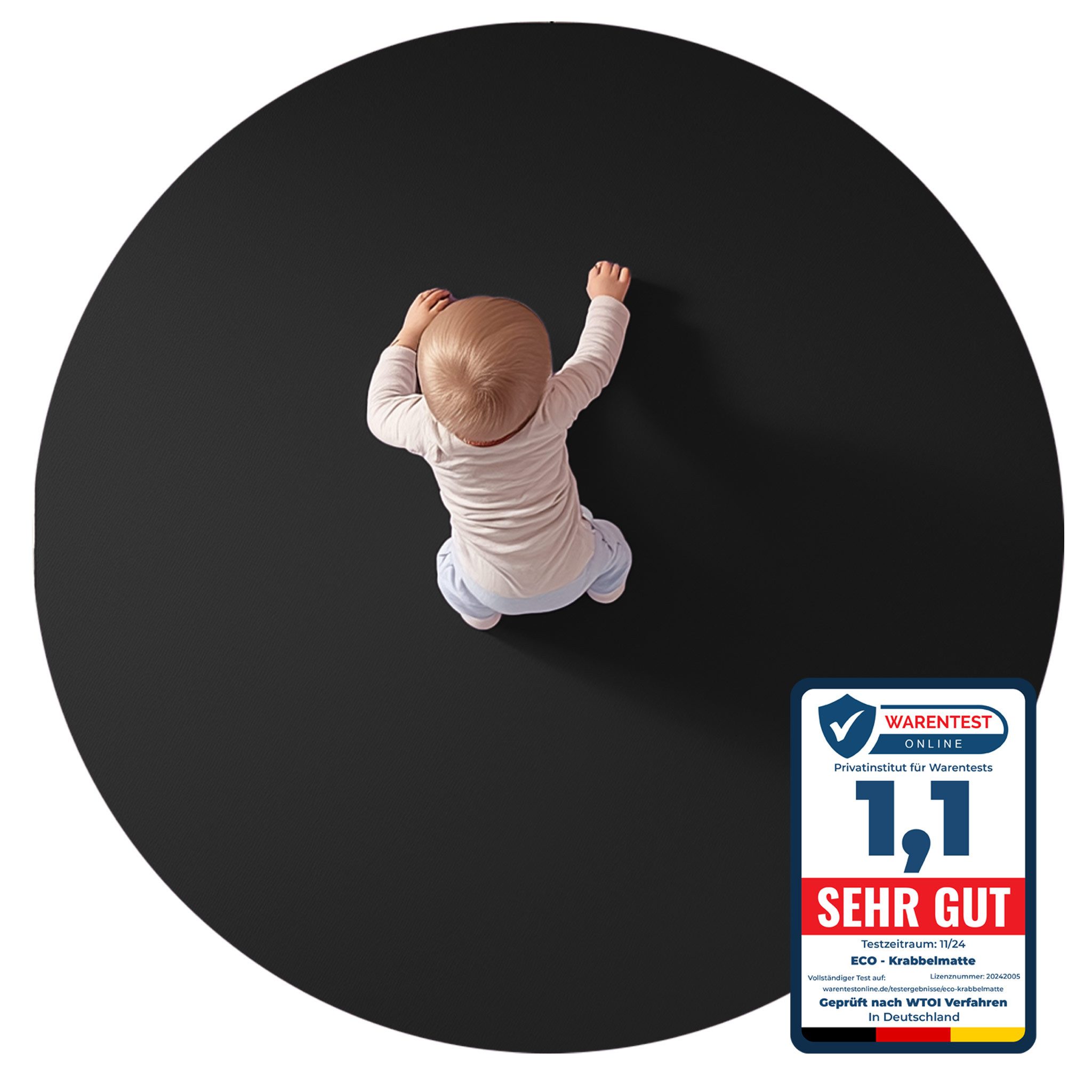 Eco Krabbelmatte Spielmatte Rund (120x120cm, Schwarz), Öko-Tex 100 zertifiziert, komplett in Deutschland hergestellt
