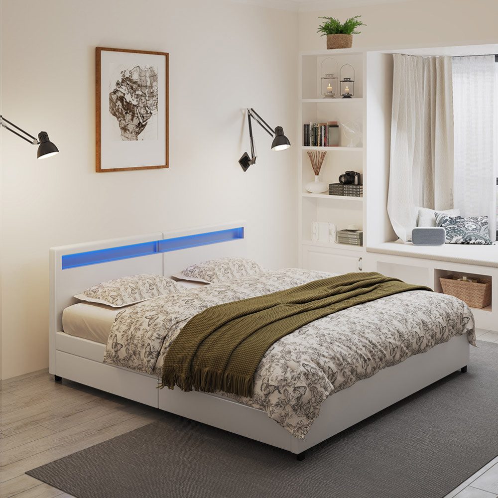 HOME DELUXE Kunstlederbett LED Bett mit Schubladen - 200 x 200 cm / 270 x 2 günstig online kaufen