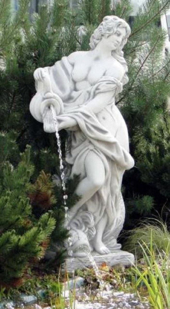 Casa Padrino Skulptur Jugendstil Wasserspeier Skulptur Frau mit Krug Grau 44 x 40 x H. 140 cm - Elegante Wasserspeier Stein Figur - Barock & Jugendstil Garten Deko Accessoires