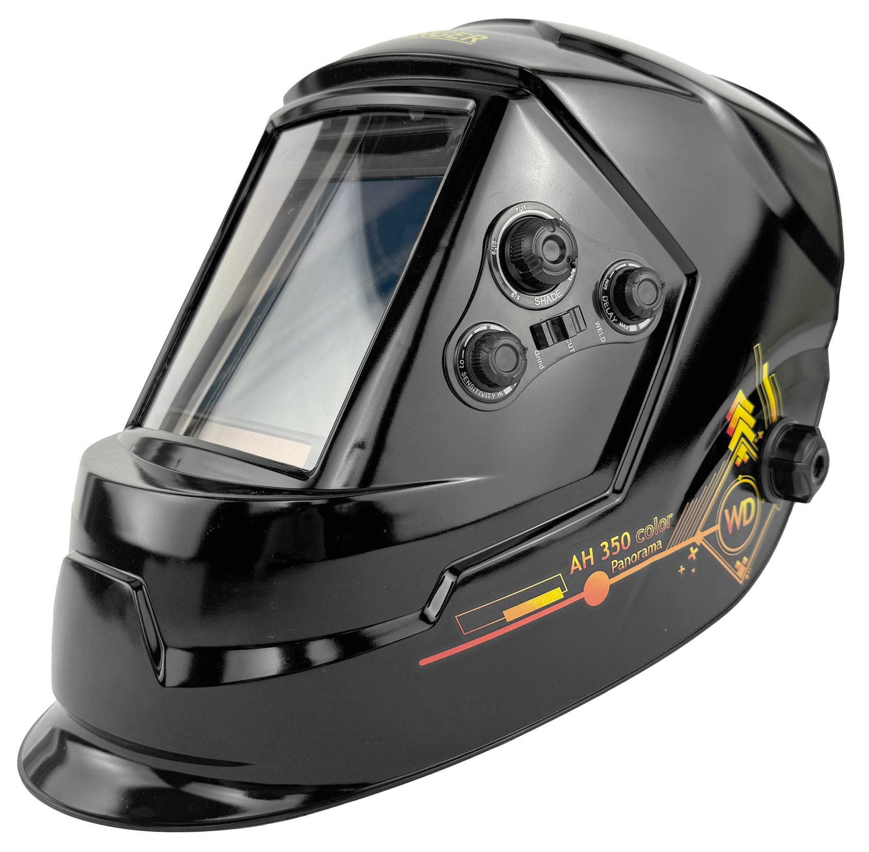 WELDINGER Schweißhelm AH 350 Realcolor Panorama Automatik Kopfschirm Solar DIN5-13, Verdunkelungseinstellung, automatischer Schweißschutzfilter