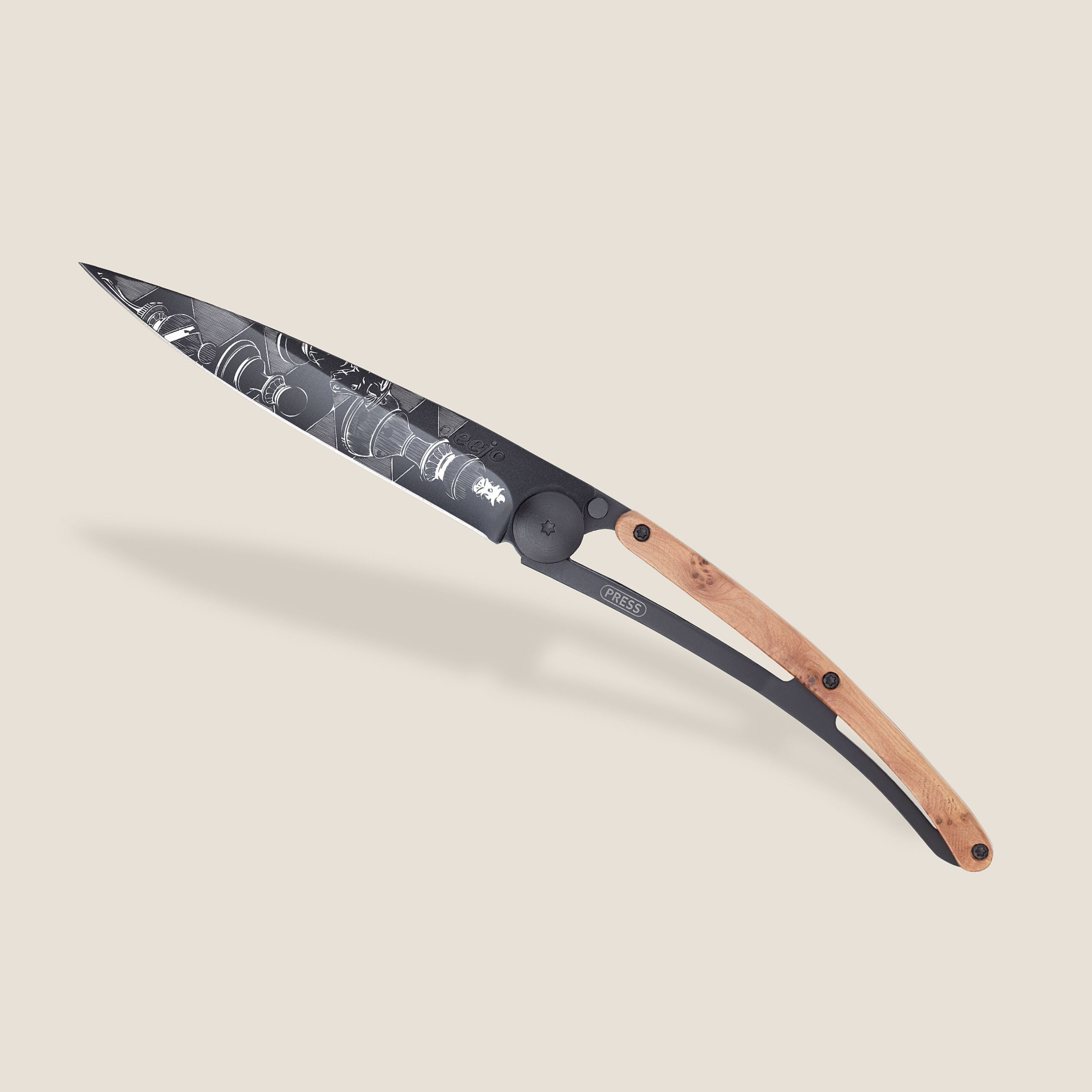 Deejo Taschenmesser 37g - Wacholderholz / Schach - Outdoormesser - Messer - Klappmesser